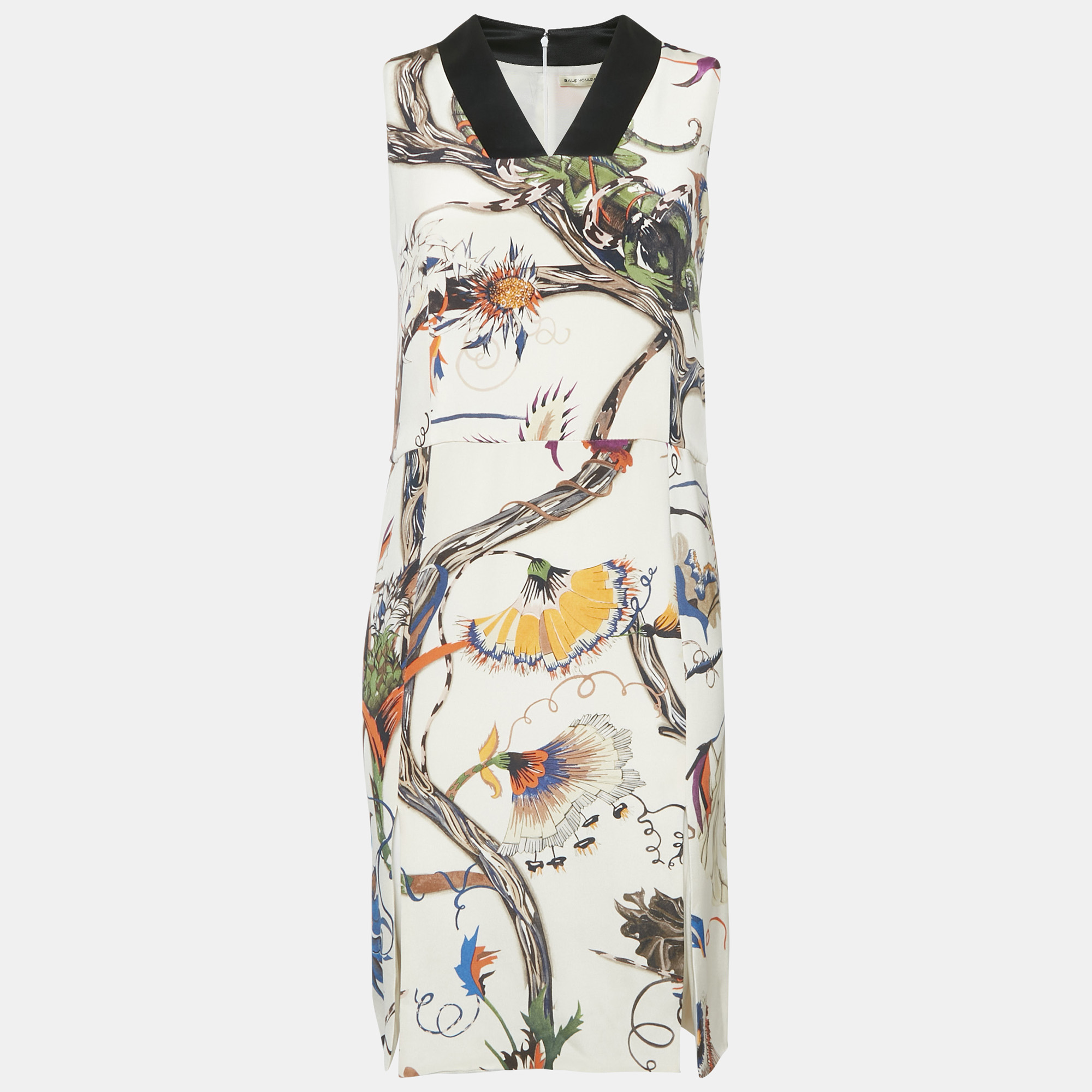 

Balenciaga Cream Floral Print Silk Short Dress S
