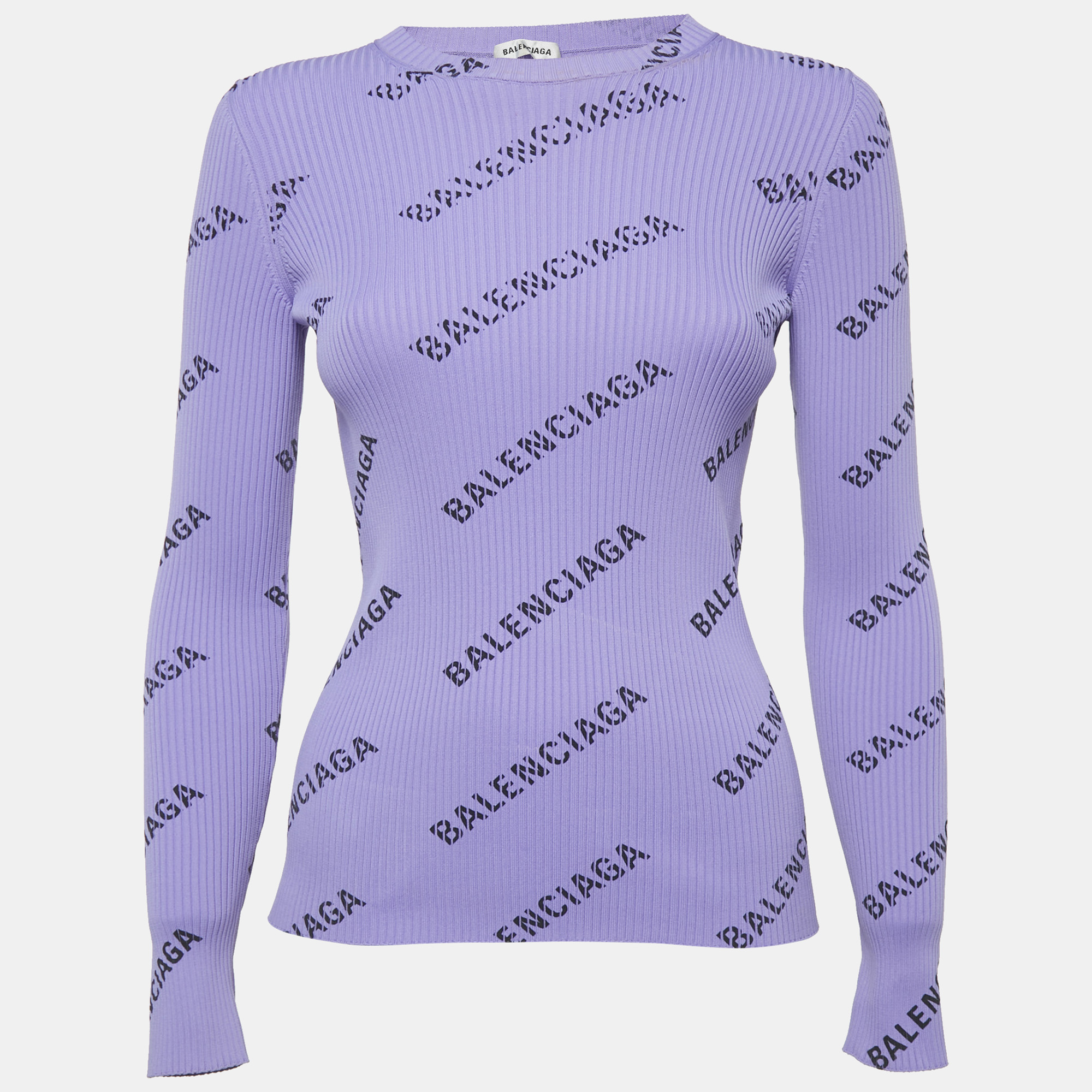 

Balenciaga Purple All-Over Print Rib Knit Crewneck Sweater M