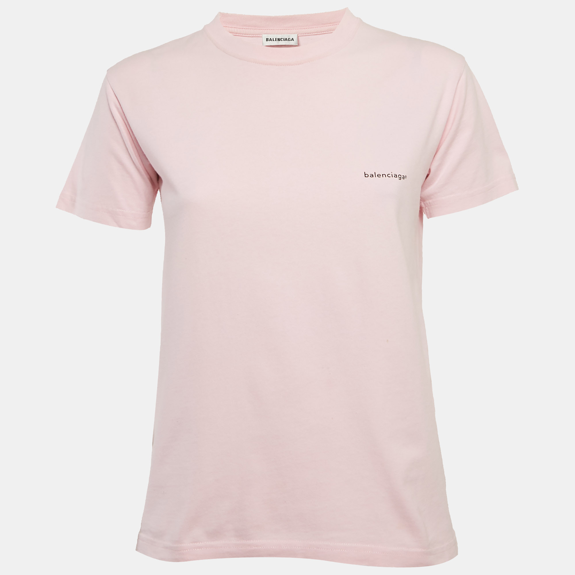

Balenciaga Pink Logo Print Cotton Jersey T-Shirt S