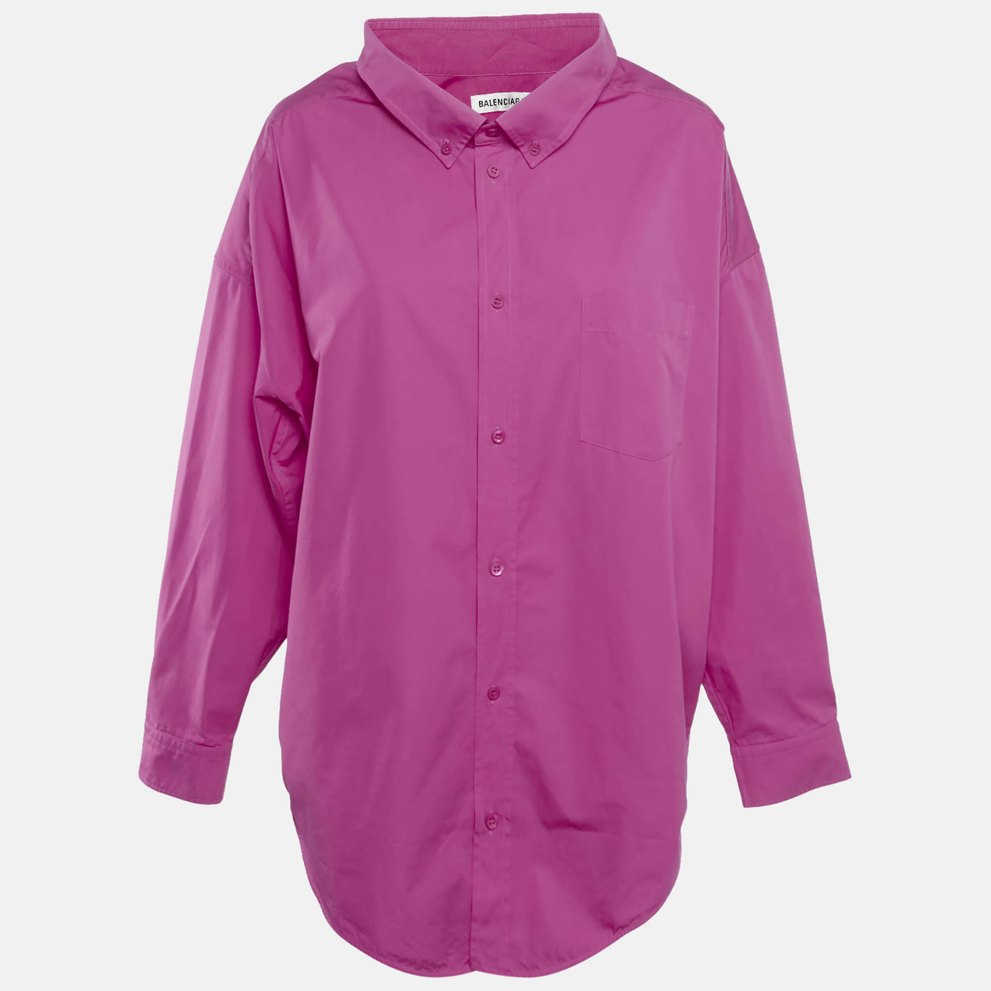 

Balenciaga Pink Logo Print Cotton Oversized Shirt S