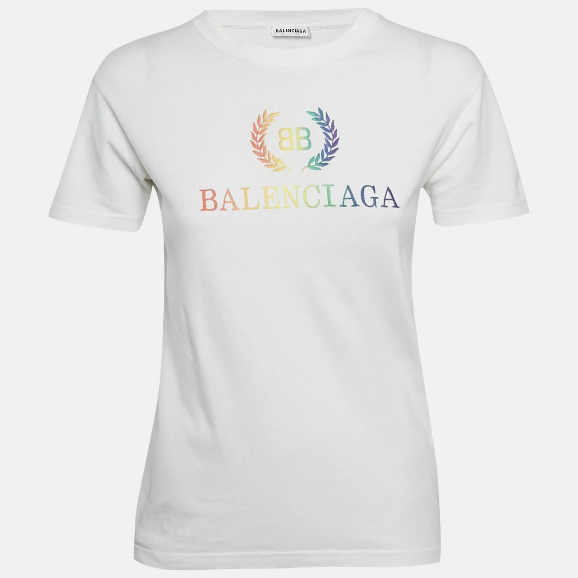 

Balenciaga White Logo Embroidered Jersey T-Shirt S