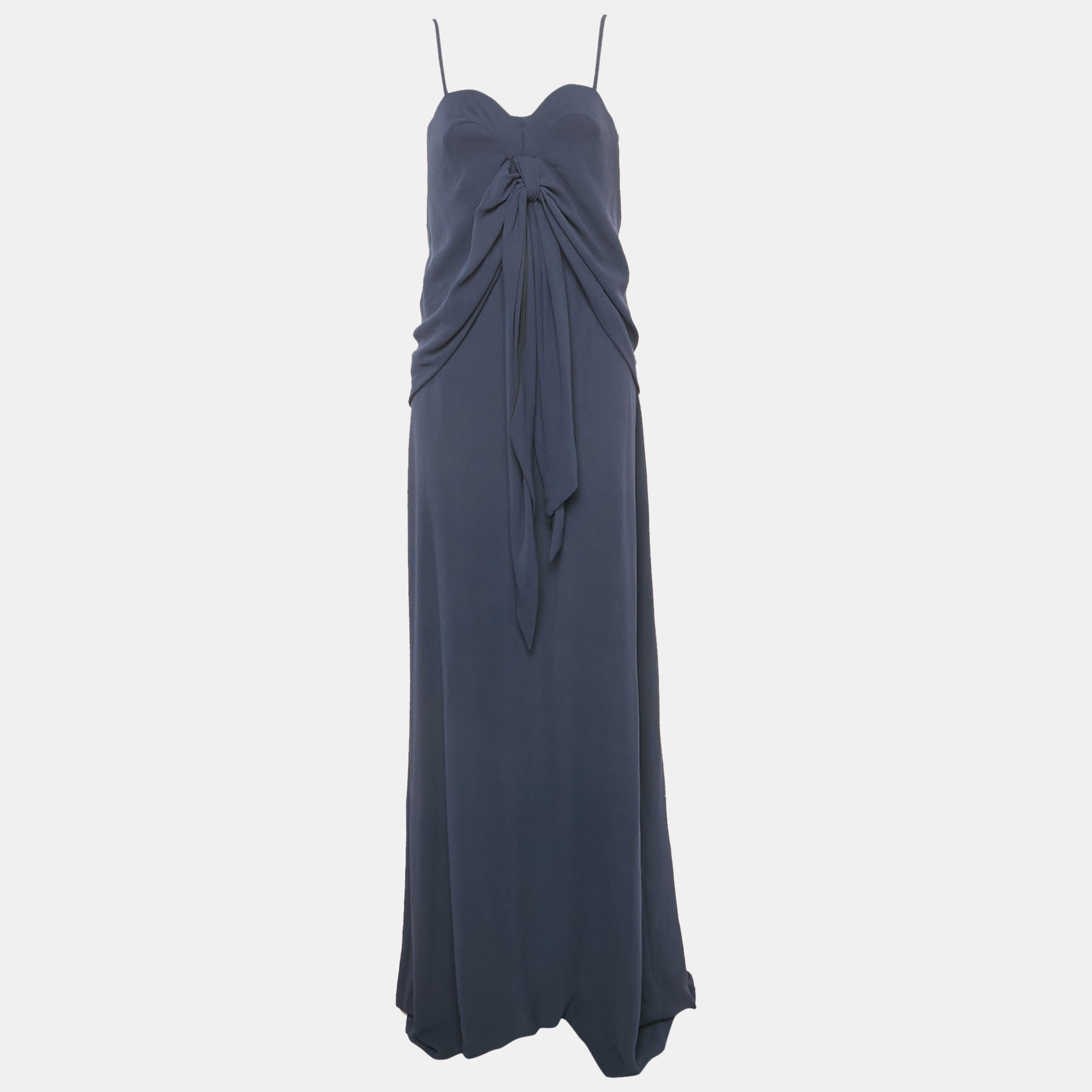 

Balenciaga Navy Blue Crepe Drape Detail Maxi Dress M