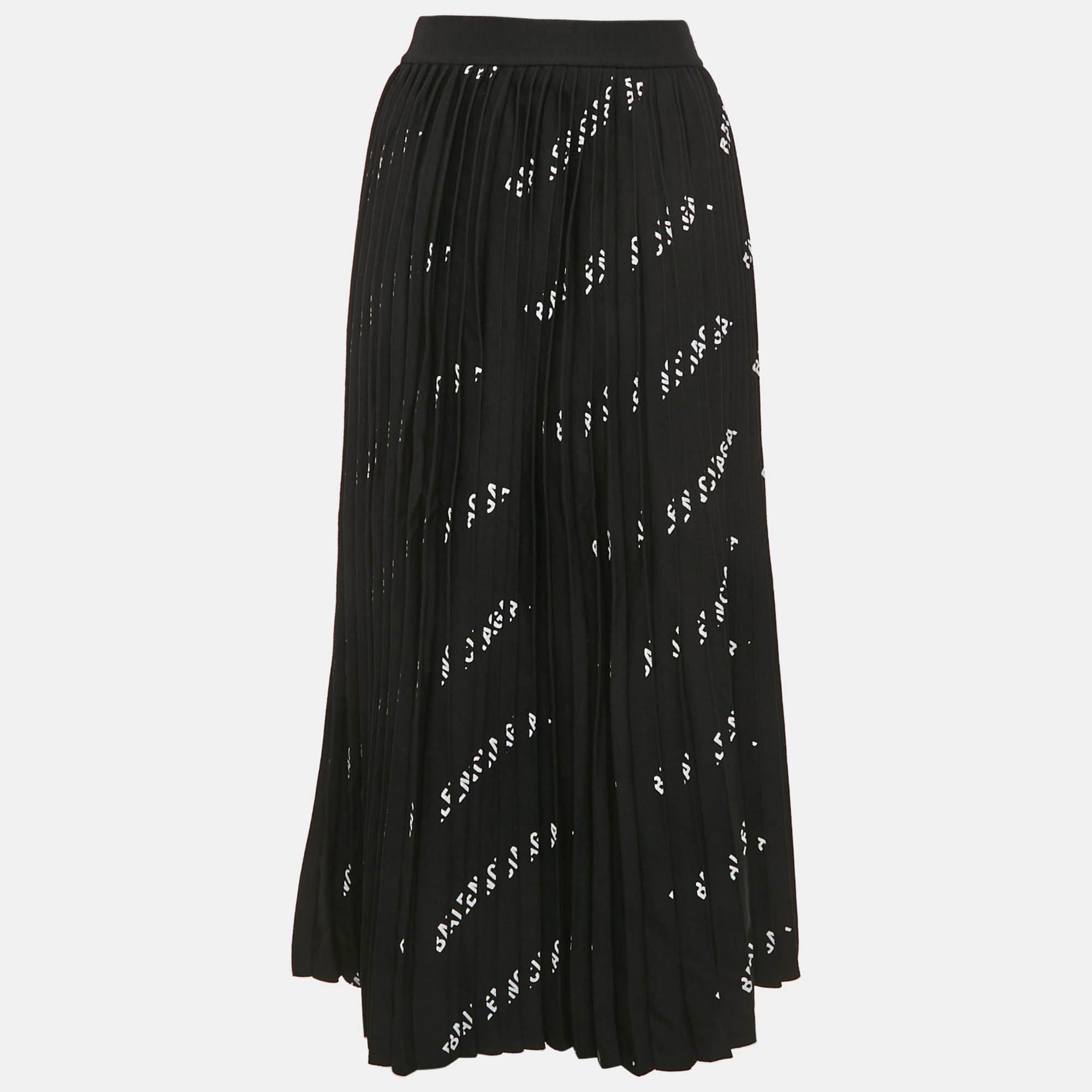 

Balenciaga Black Logo All Over Knit Pleated Midi Skirt S