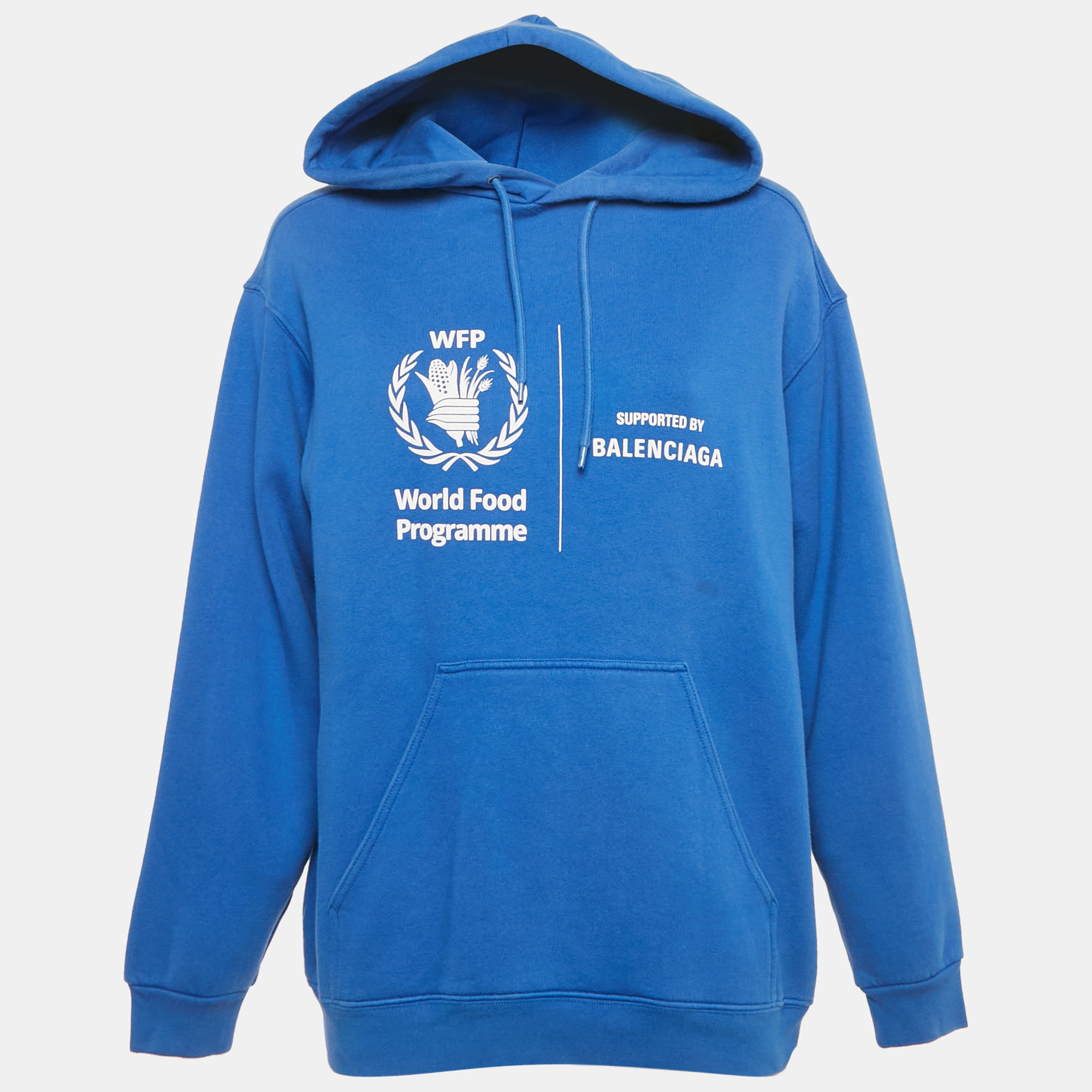 

Balenciaga Blue World Food Programme Logo Print Cotton Hoodie XS