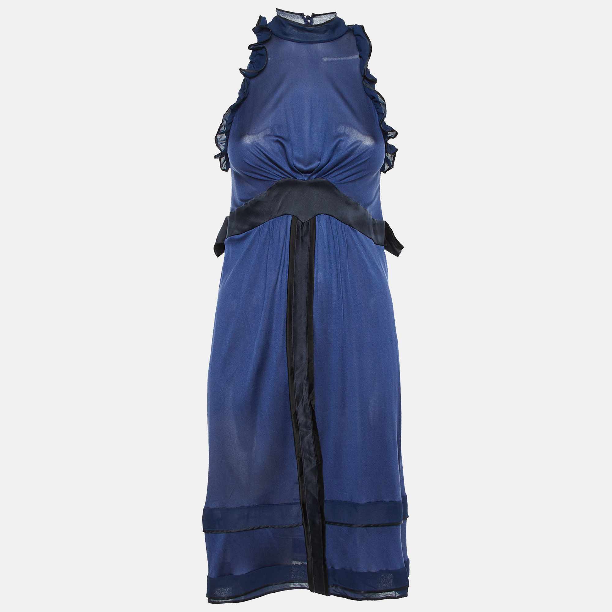 

Balenciaga Navy Blue Silk Knit Ruffle Knit Mini Dress M