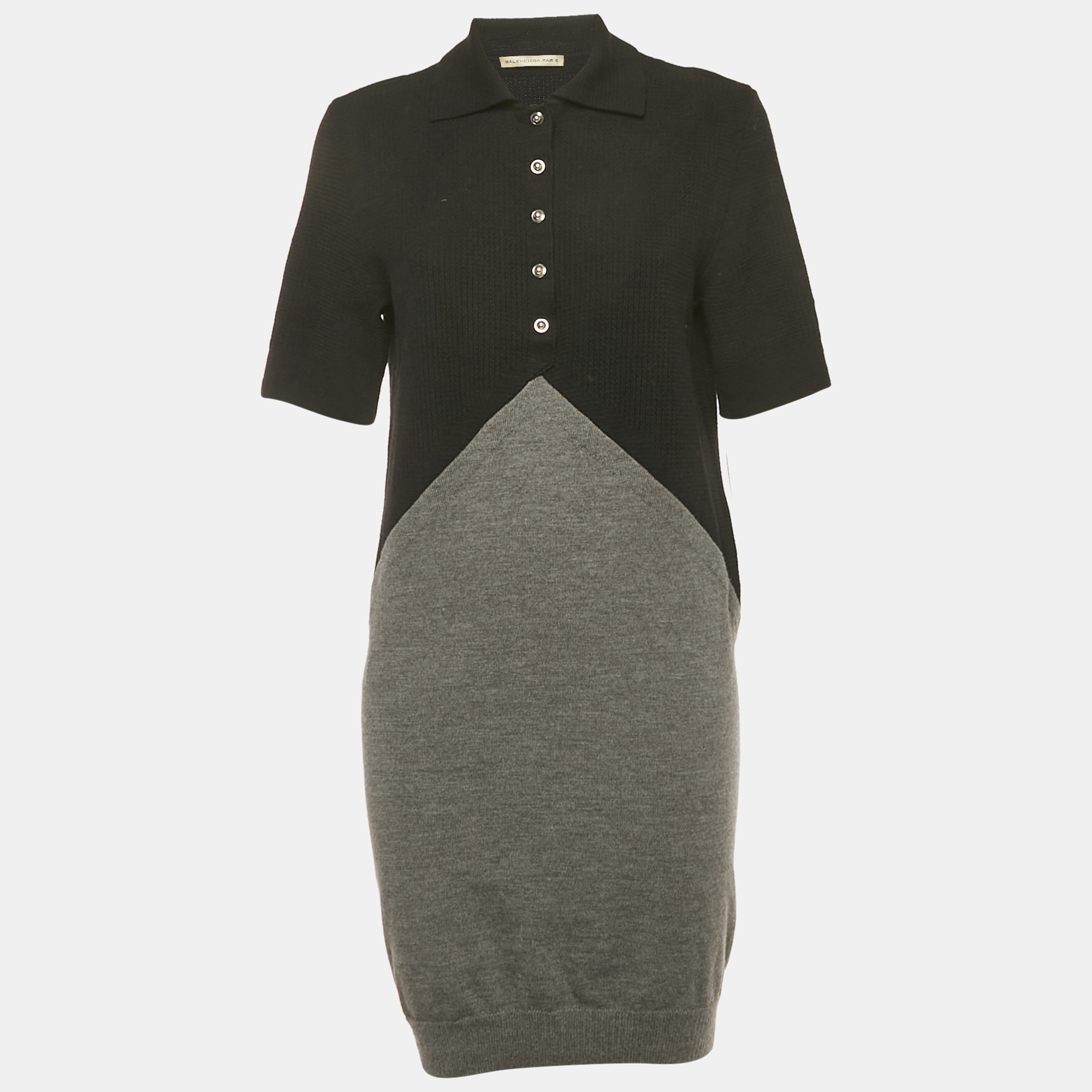 Balenciaga Black/Grey Knit T-Shirt Dress M