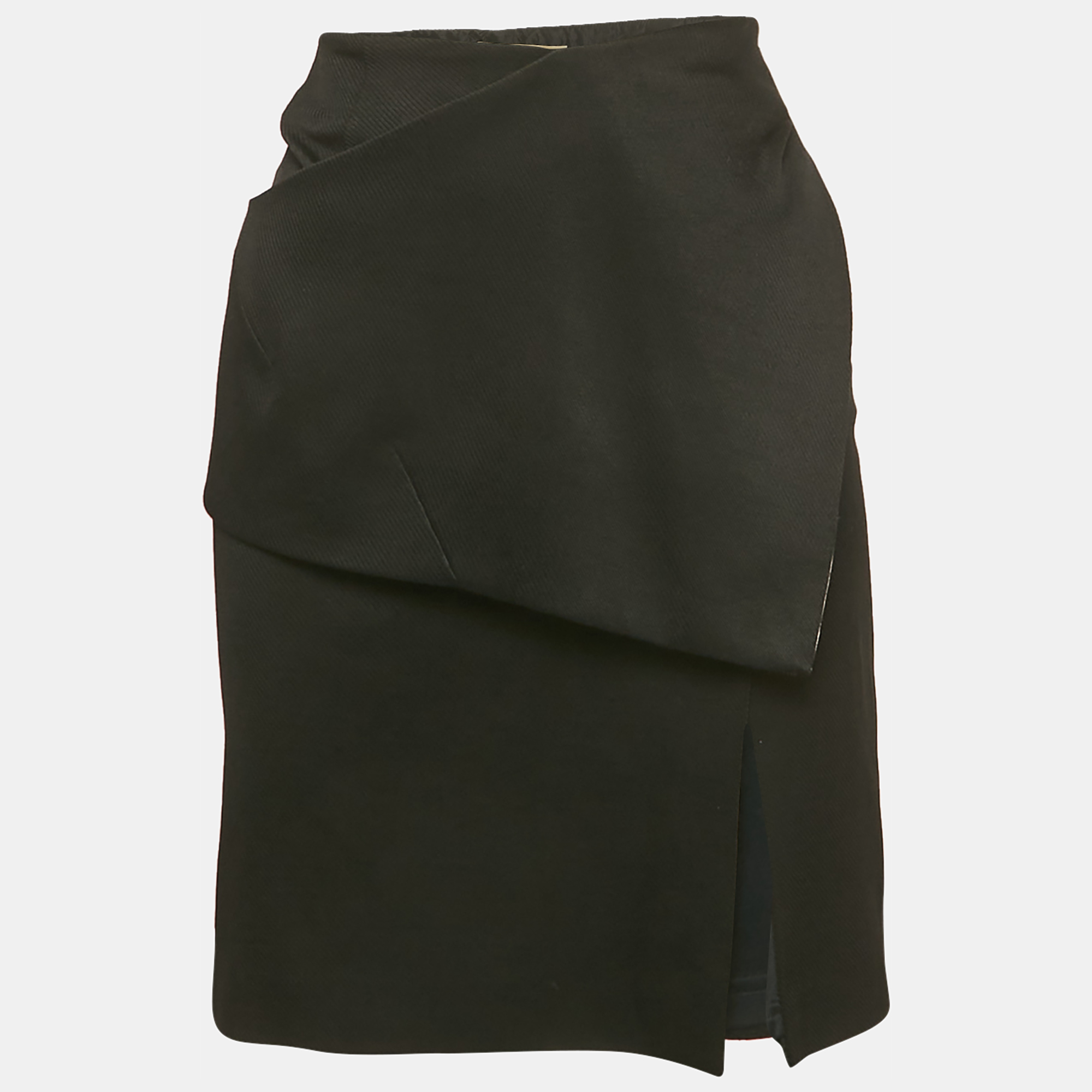 Pre-owned Balenciaga Black And Pink Gabardine Asymmetrical Overlap Pencil Skirt L