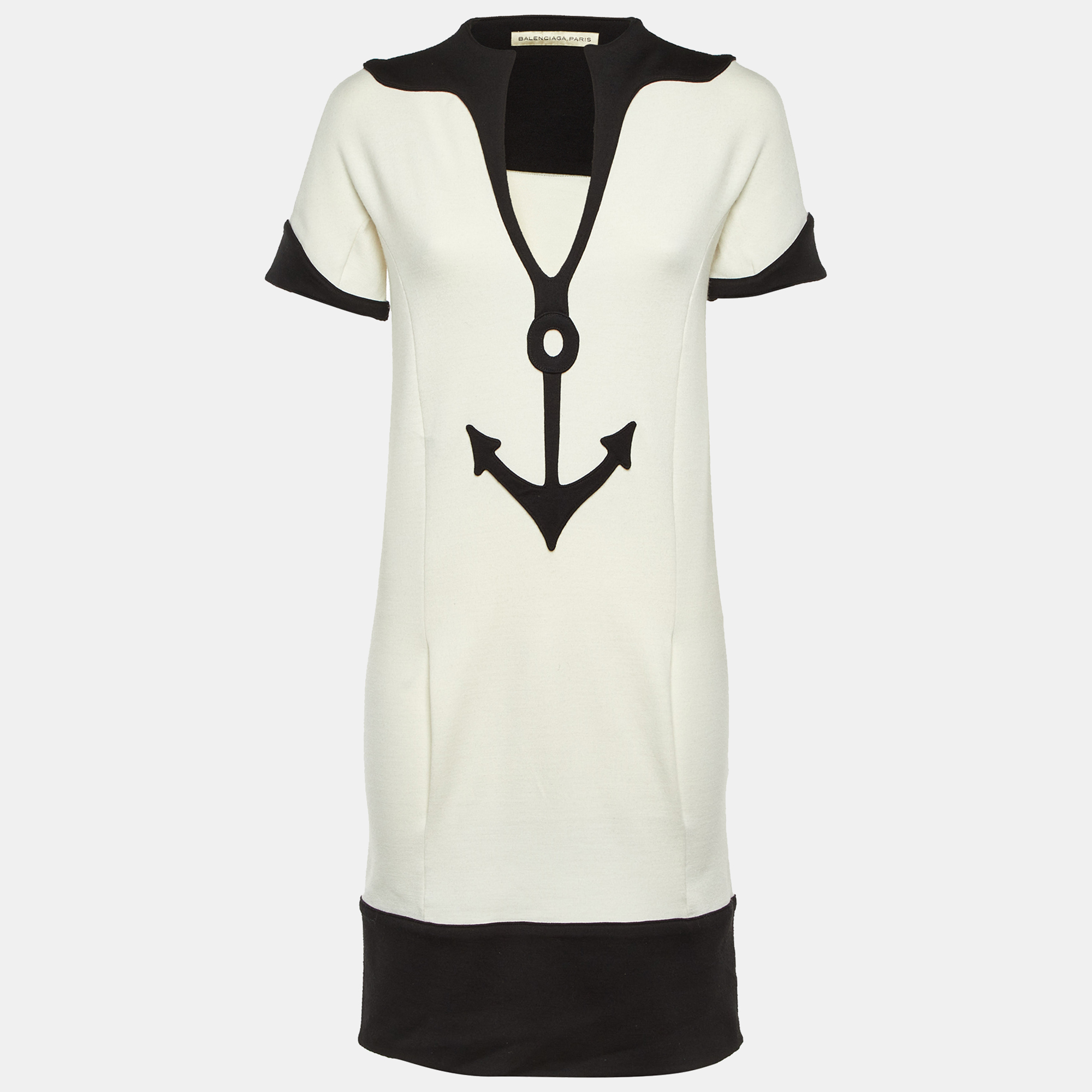

Balenciaga White Wool Blend Contrast Detail Mini Dress L