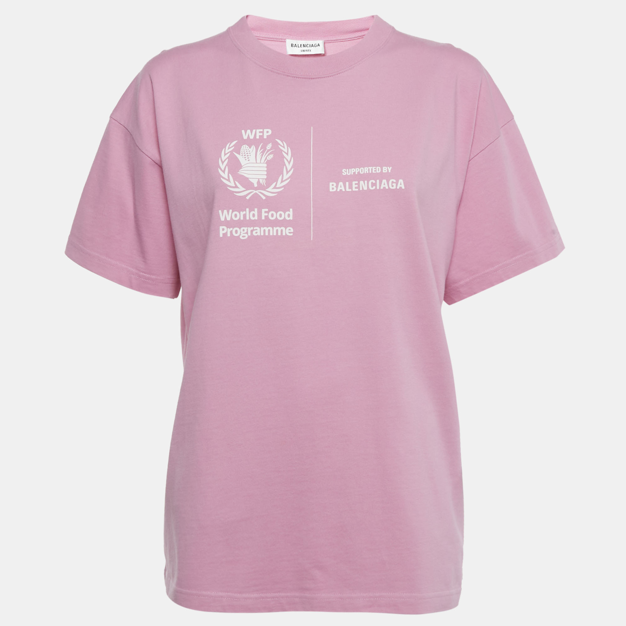 

Balenciaga Unisex Pink WFP Print Jersey Crewneck T-Shirt L