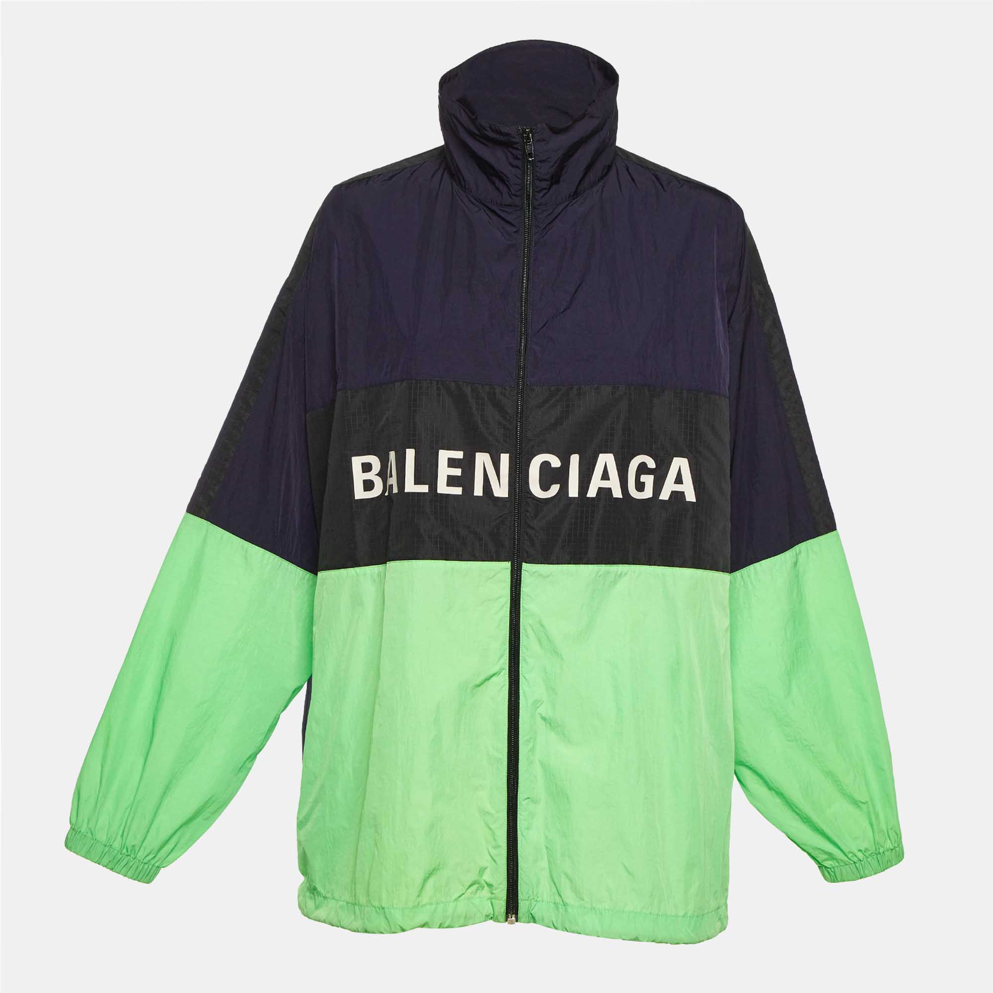 Pre-owned Balenciaga Colorblock Logo Printed Nylon Windbreaker Jacket S In Multi