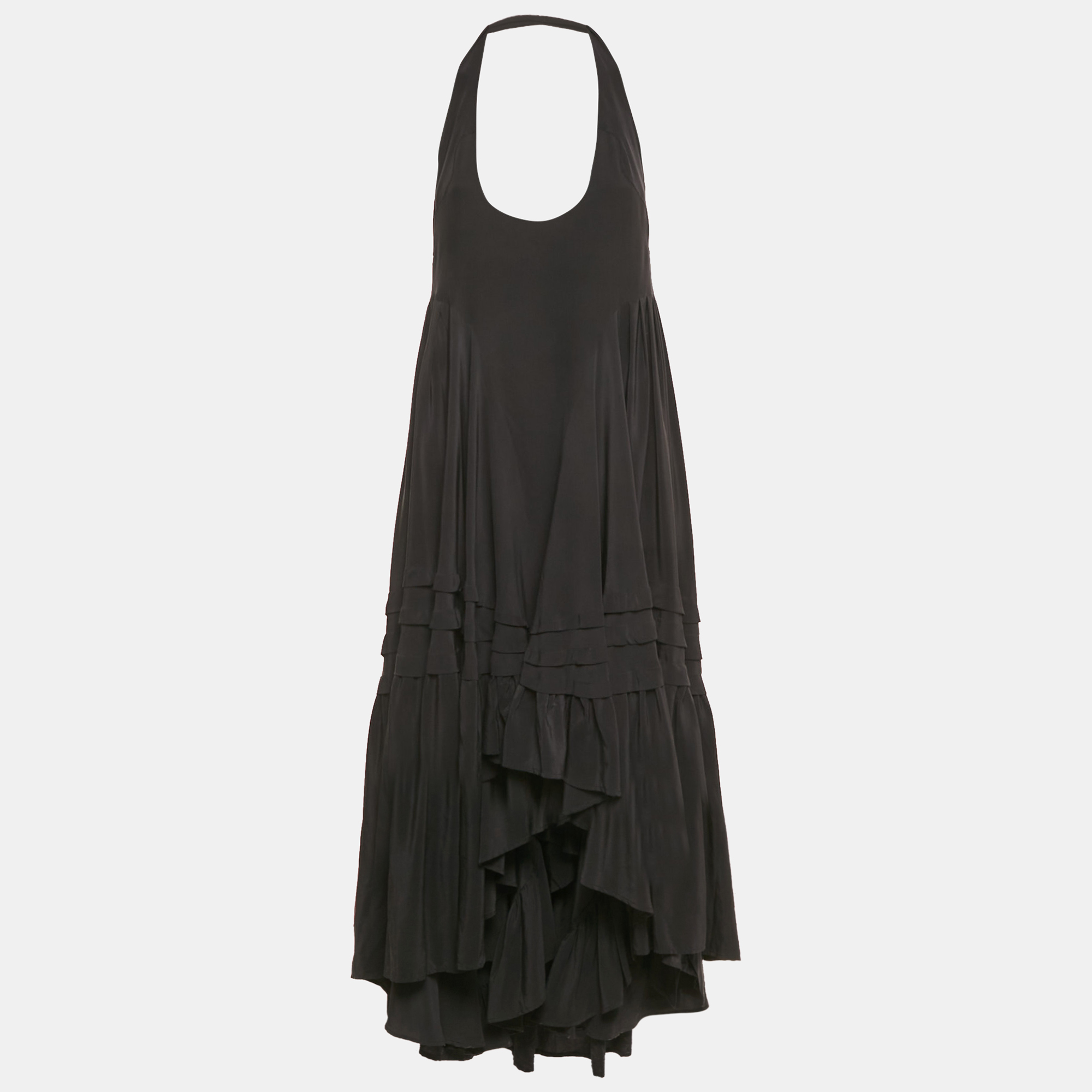 

Balenciaga Black Silk Halter Neck Asymmetric Dress M