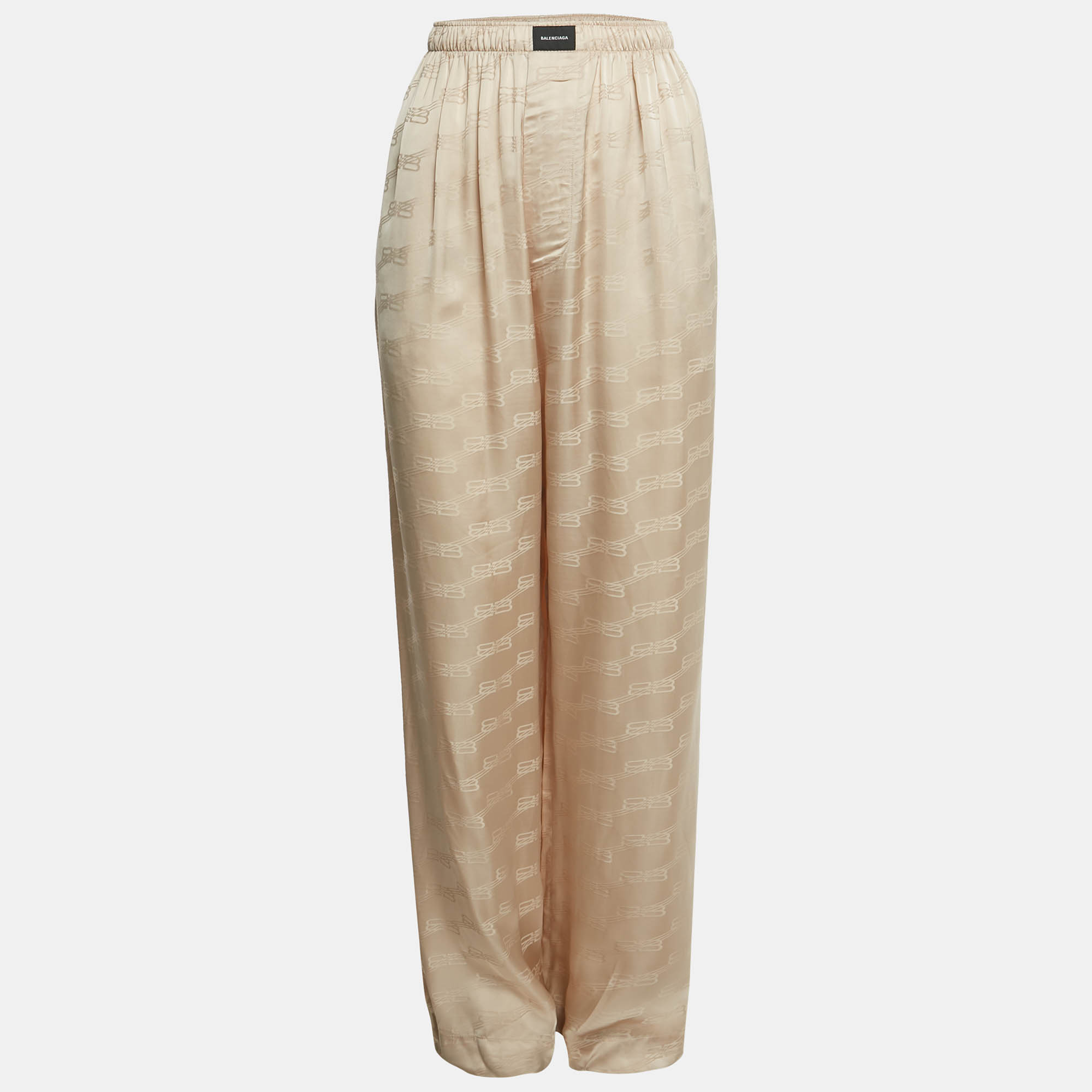 

Balenciaga Beige Logo Jacquard Satin Trousers L