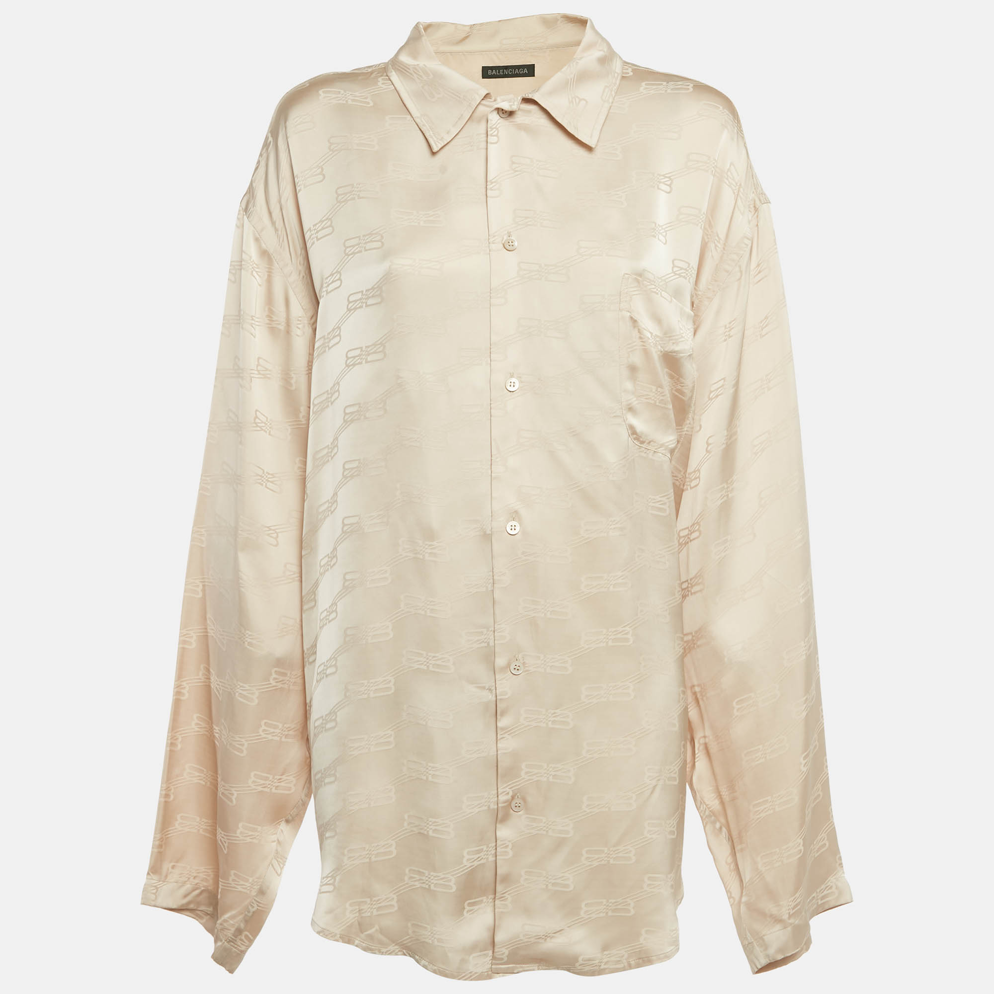 

Balenciaga Beige BB Monogram Satin Oversize Shirt M
