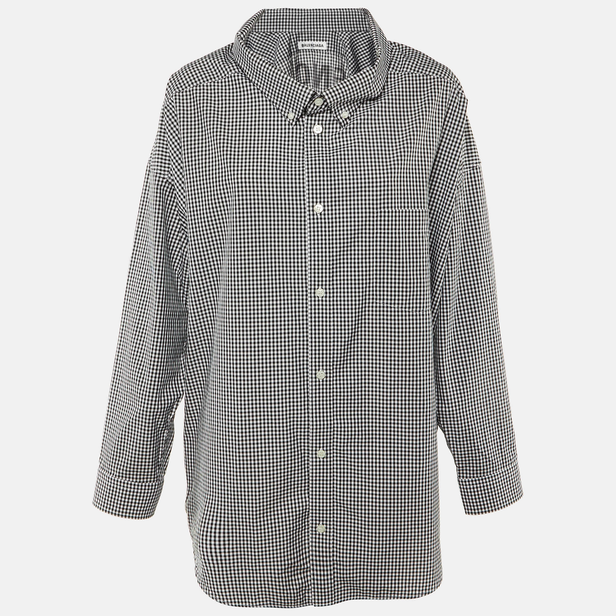 

Balenciaga Monochrome Gingham Check Cotton Oversized Shirt S, Black