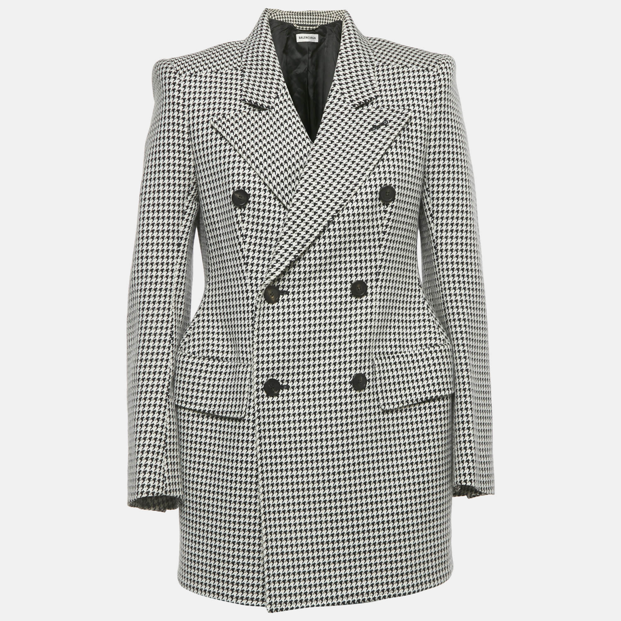 Pre-owned Balenciaga Black/white Houndstooth Hourglass Fit Double Breasted Blazer M