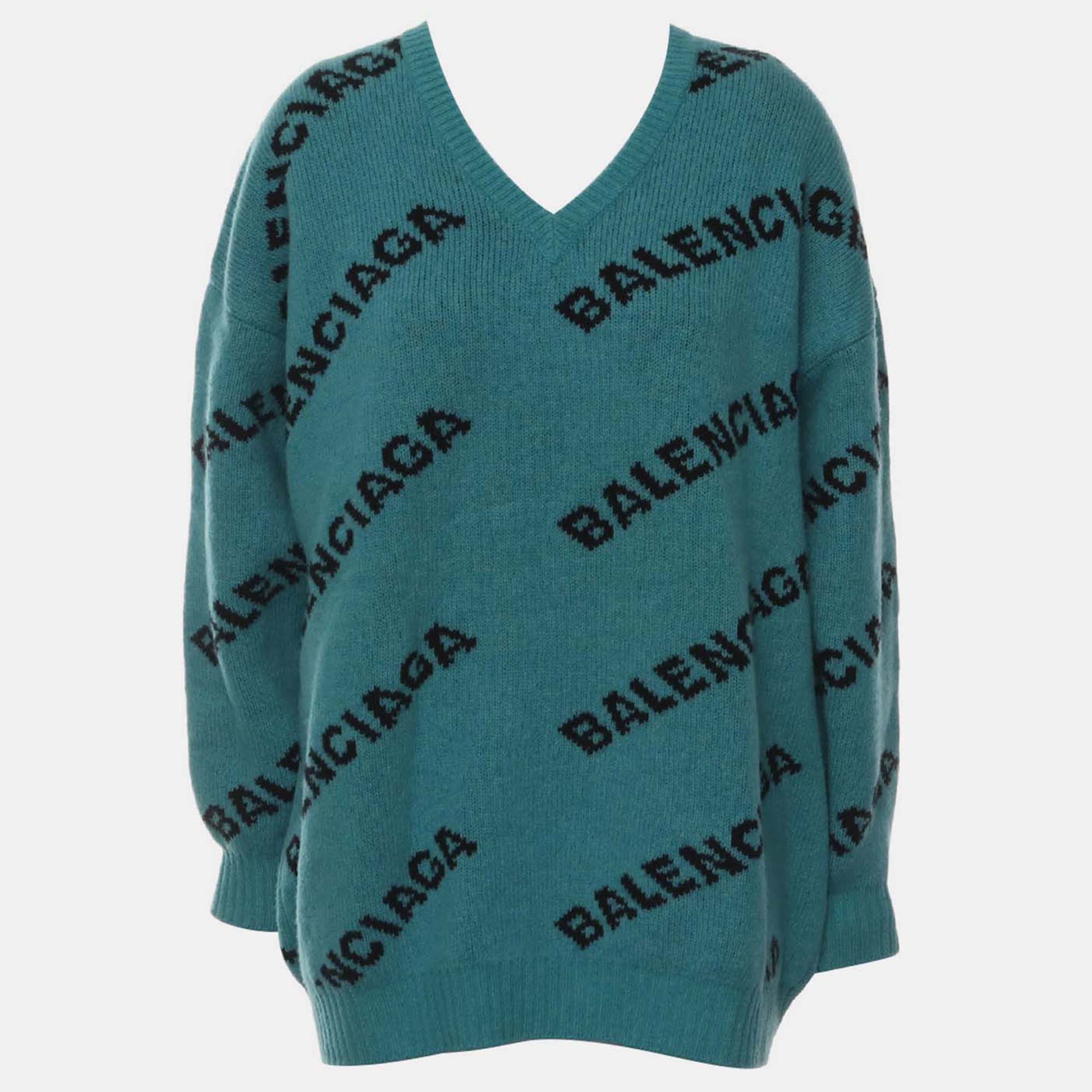 

Balenciaga Logo Knitted Blue Sweater