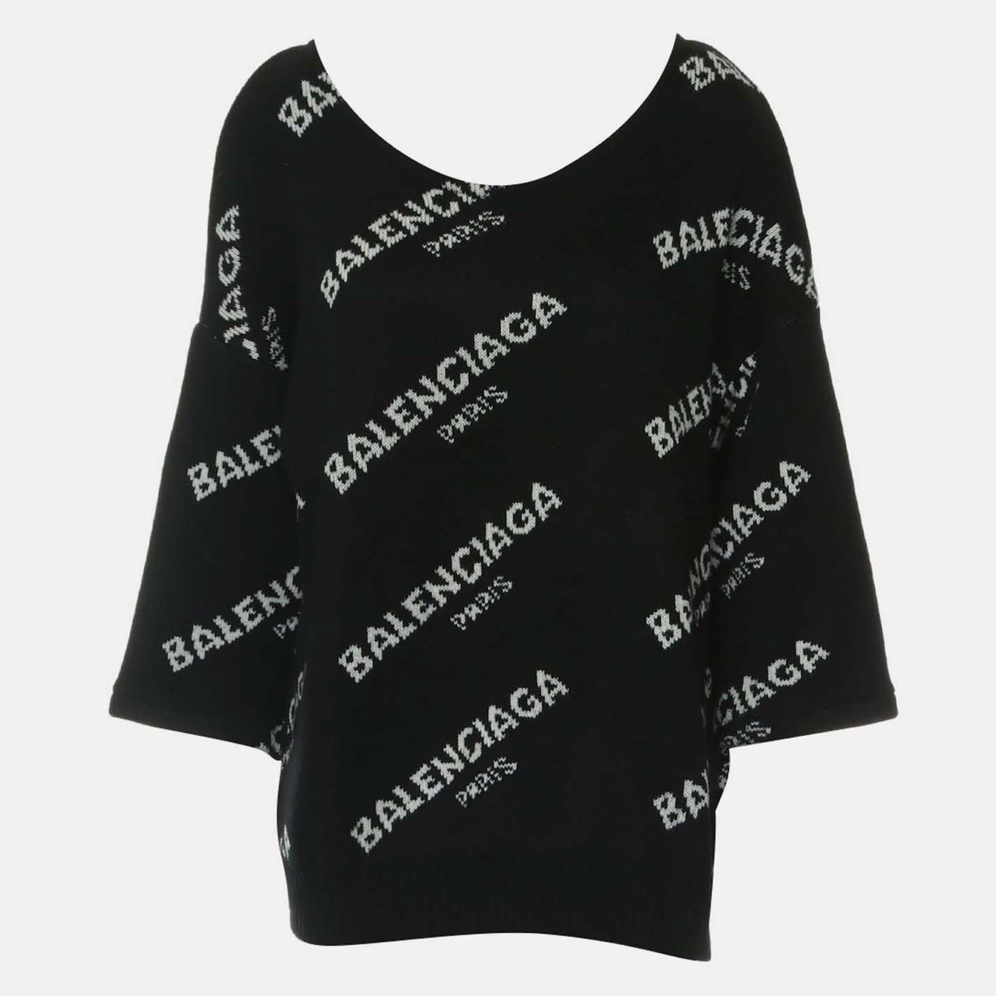 Pre-owned Balenciaga Logo Knitted Sweater Fr 40 In Black