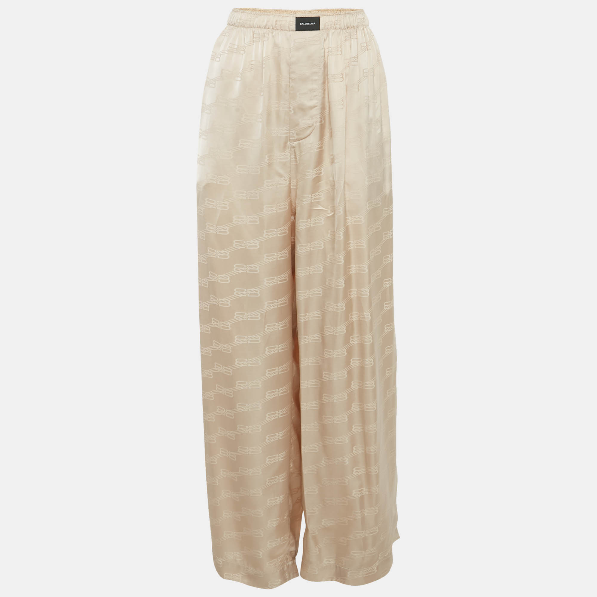 

Balenciaga Beige Monogram Satin Wide-Leg Trousers M