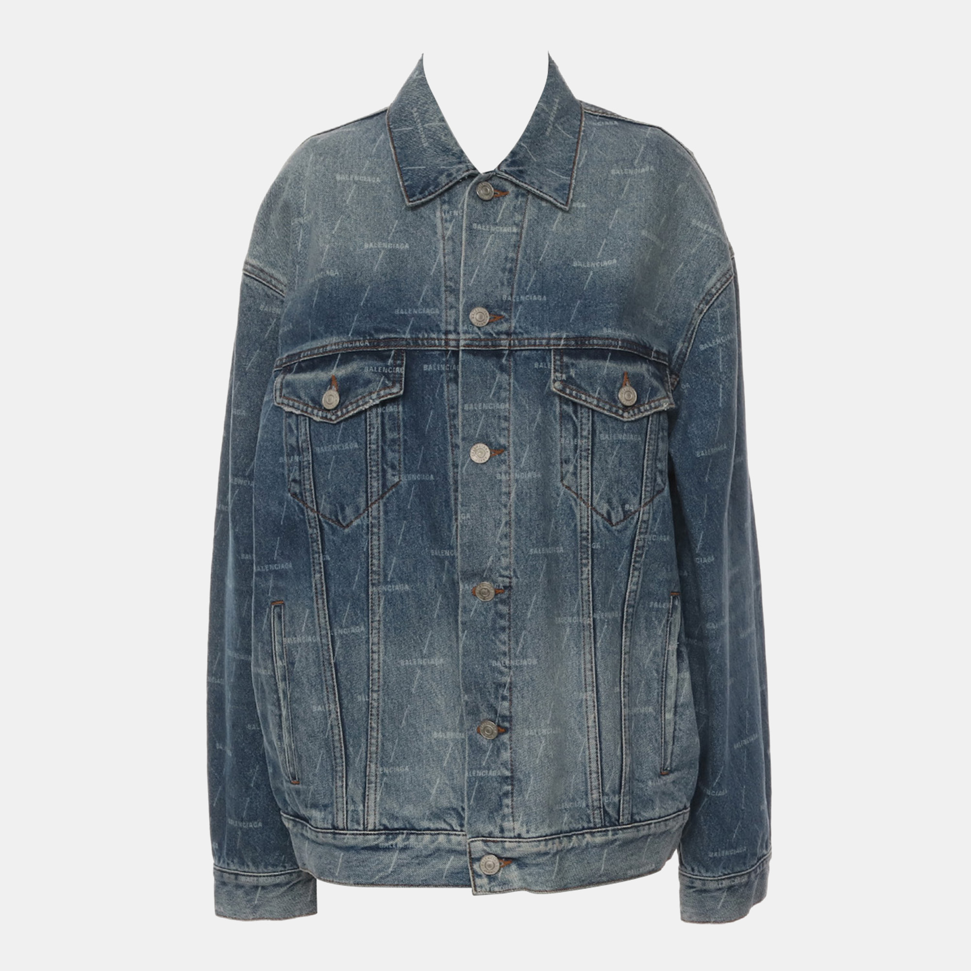 

Balenciaga Large Fit Logo Denim Jacket, Blue