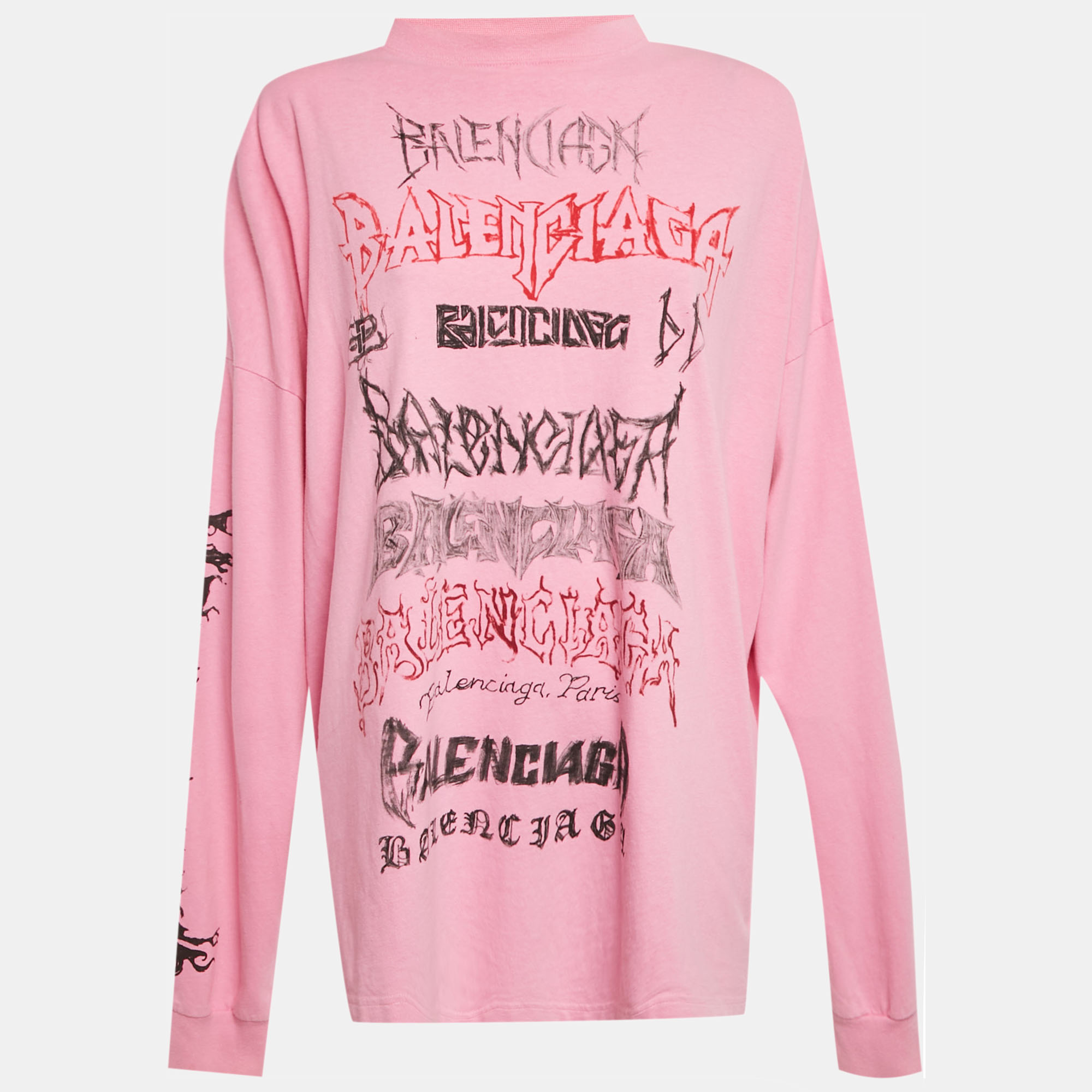 Pre-owned Balenciaga Pink Metal Logo Cotton Knit Long Sleeve Sweatshirt S