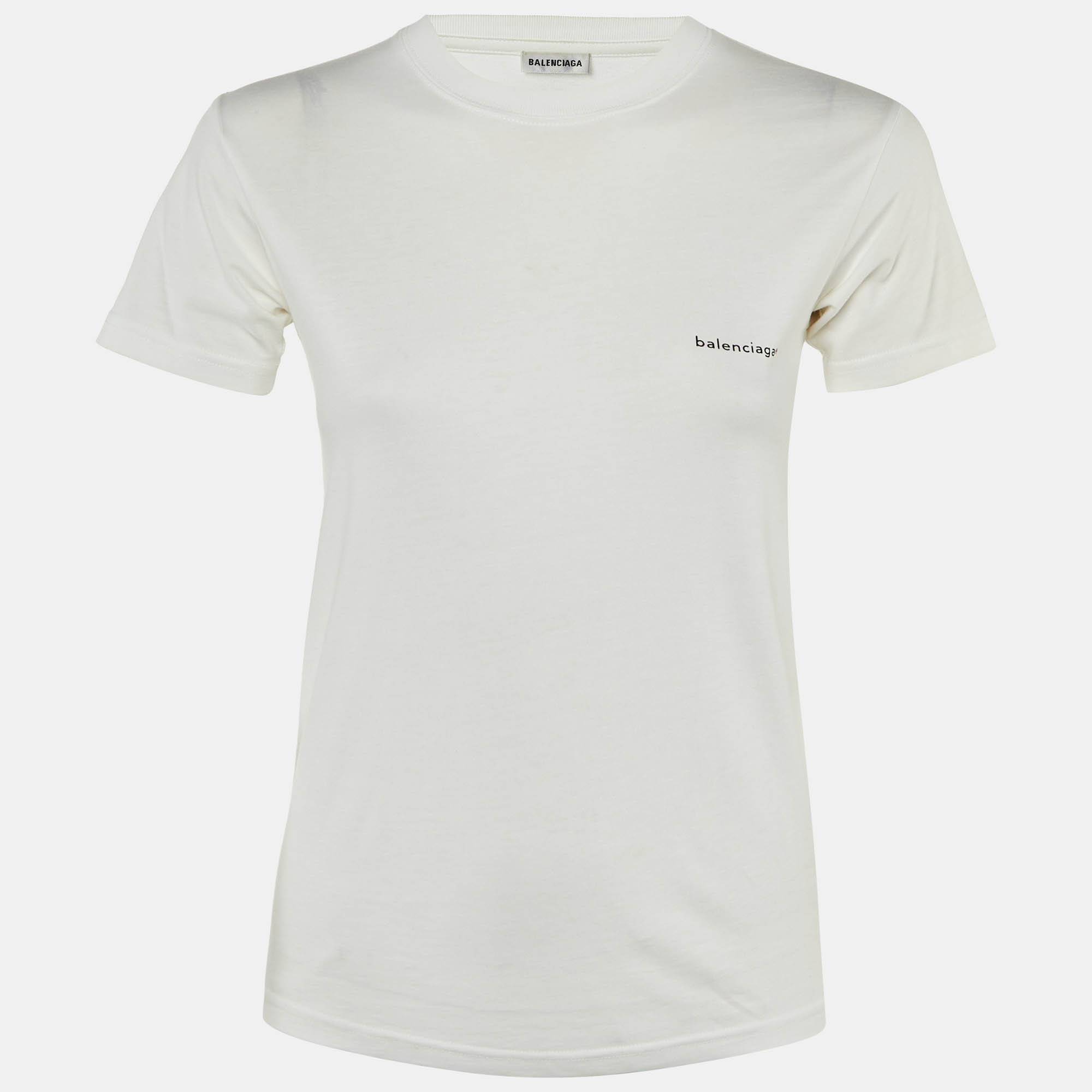 

Balenciaga White Logo Print Cotton Crew Neck T-Shirt XS