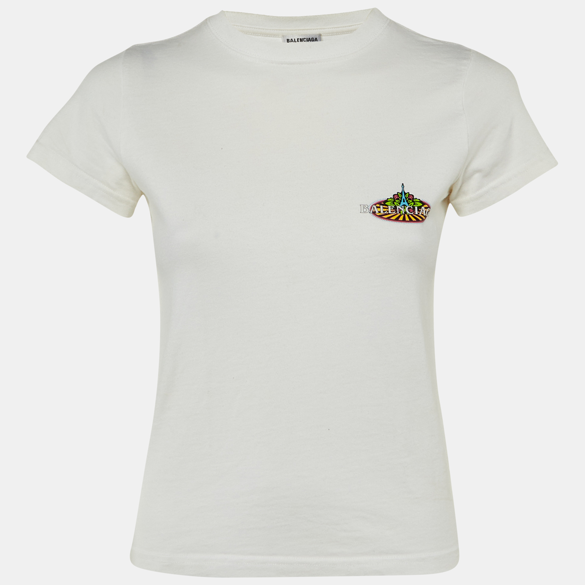 Pre-owned Balenciaga White Bonjour Paris Print Cotton Crew Neck T-shirt Xs