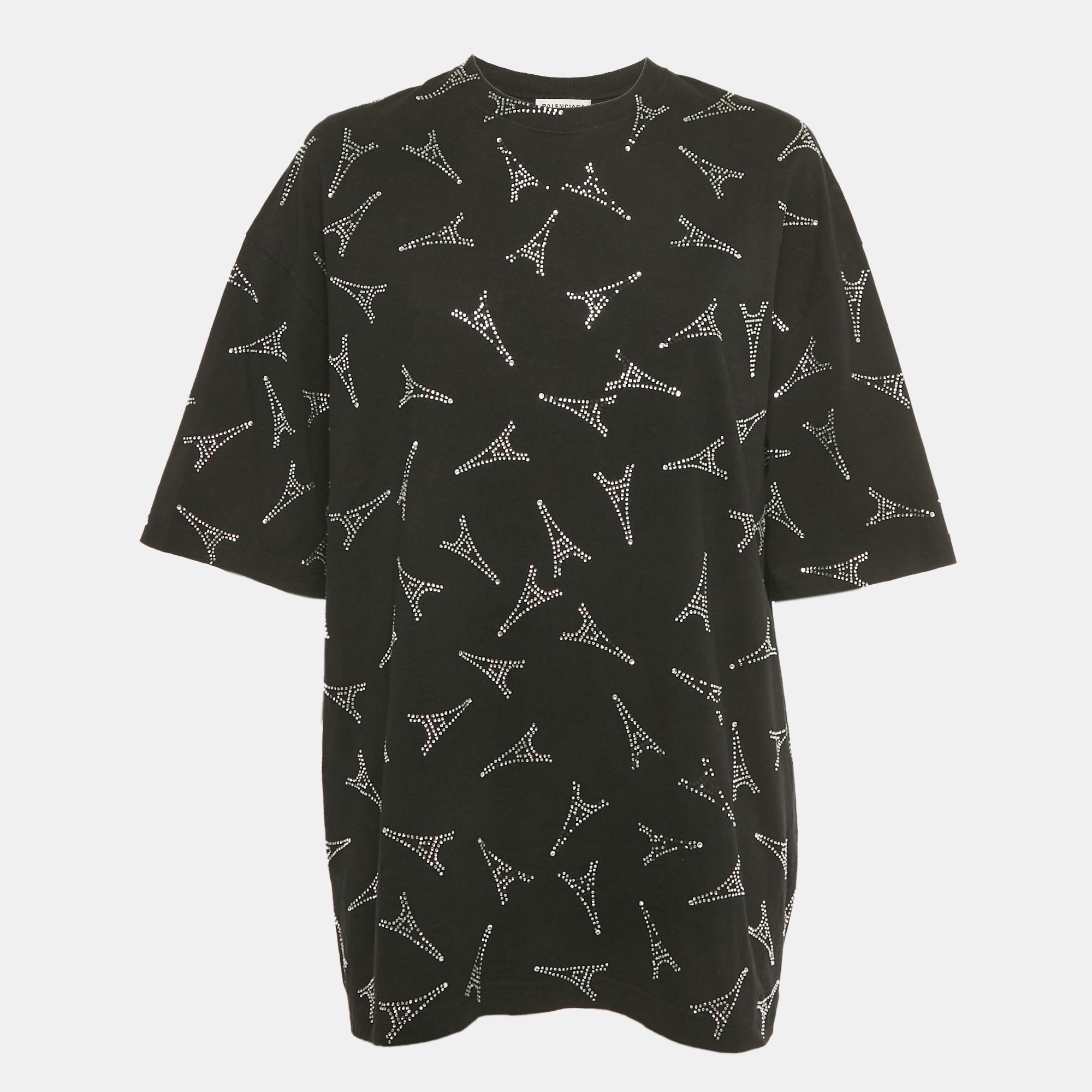 Pre-owned Balenciaga Black Eiffel Tower Crystal Jersey T-shirt L