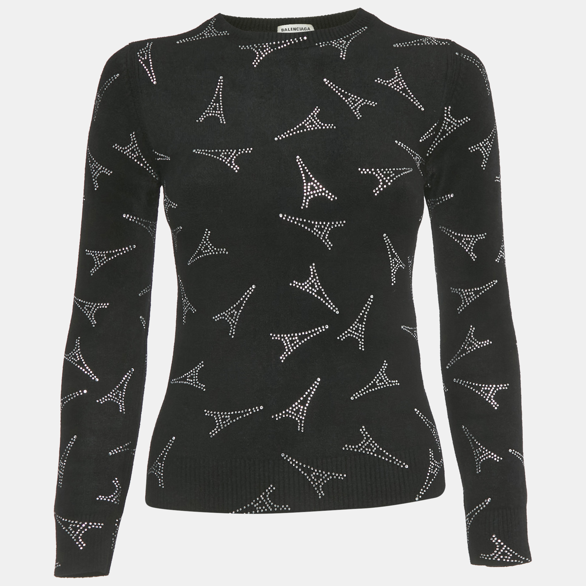 BALENCIAGA Pre-owned Black Eiffel Tower Crystal Fleece Pullover S