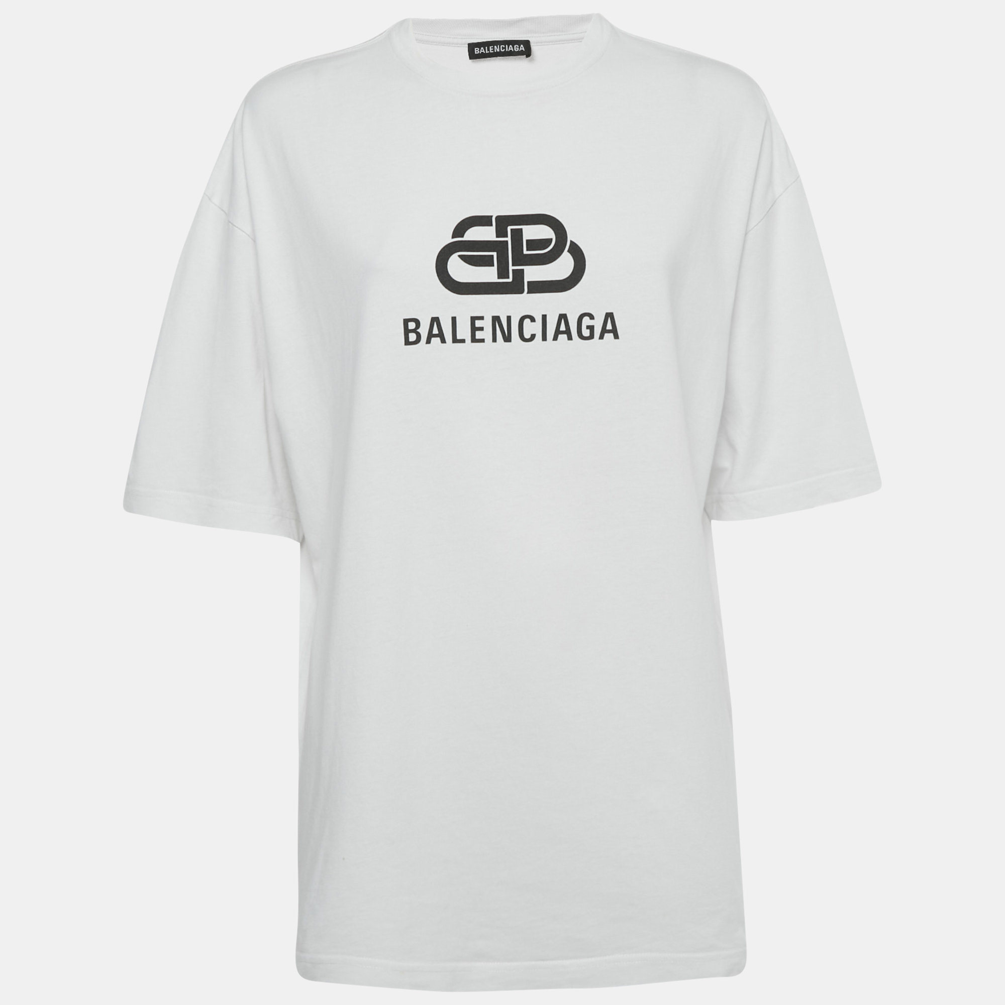 Pre-owned Balenciaga White Logo Print Jersey Crewneck T-shirt Xxs
