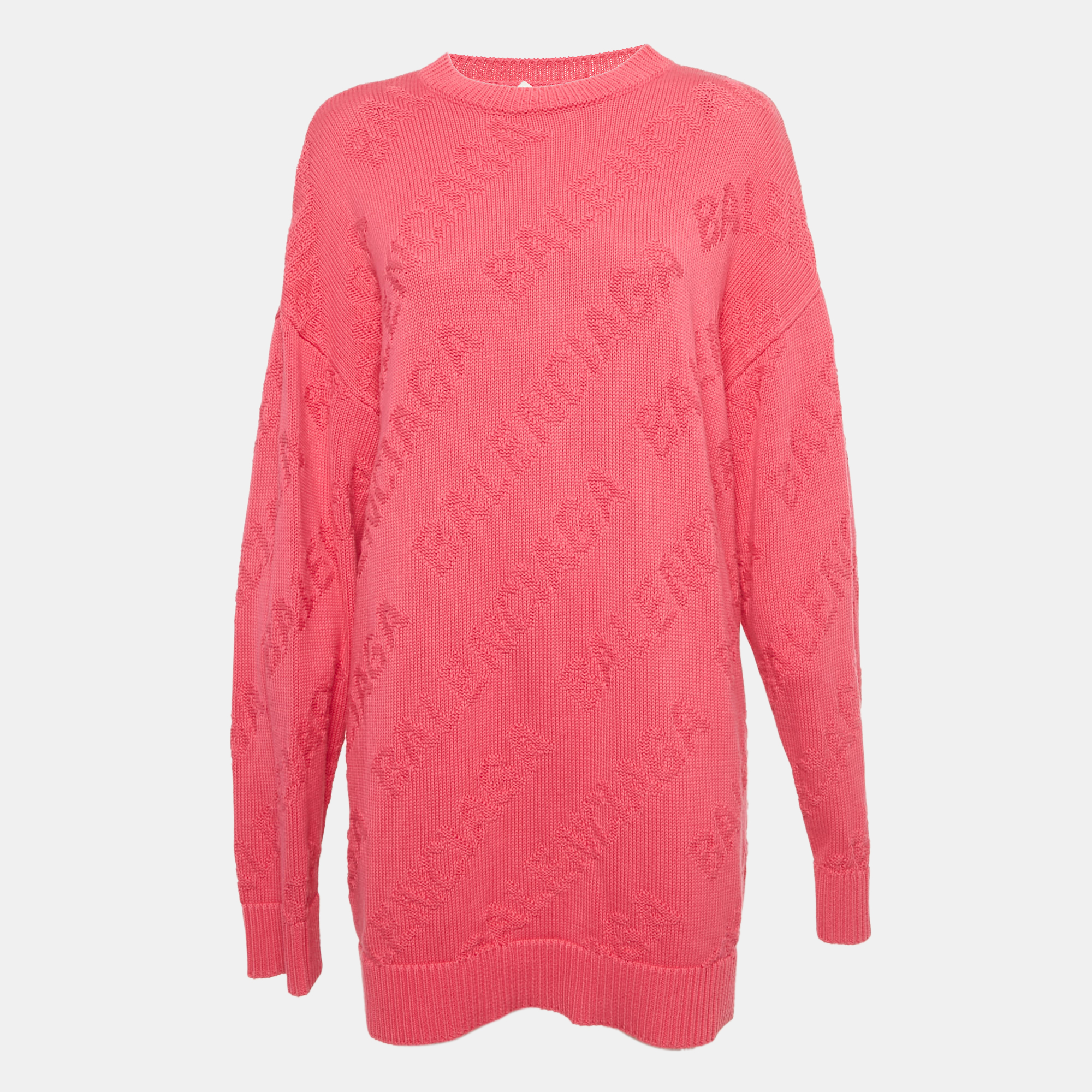 BALENCIAGA Pre-owned Pink Logo Intarsia Knit Oversized Sweater S