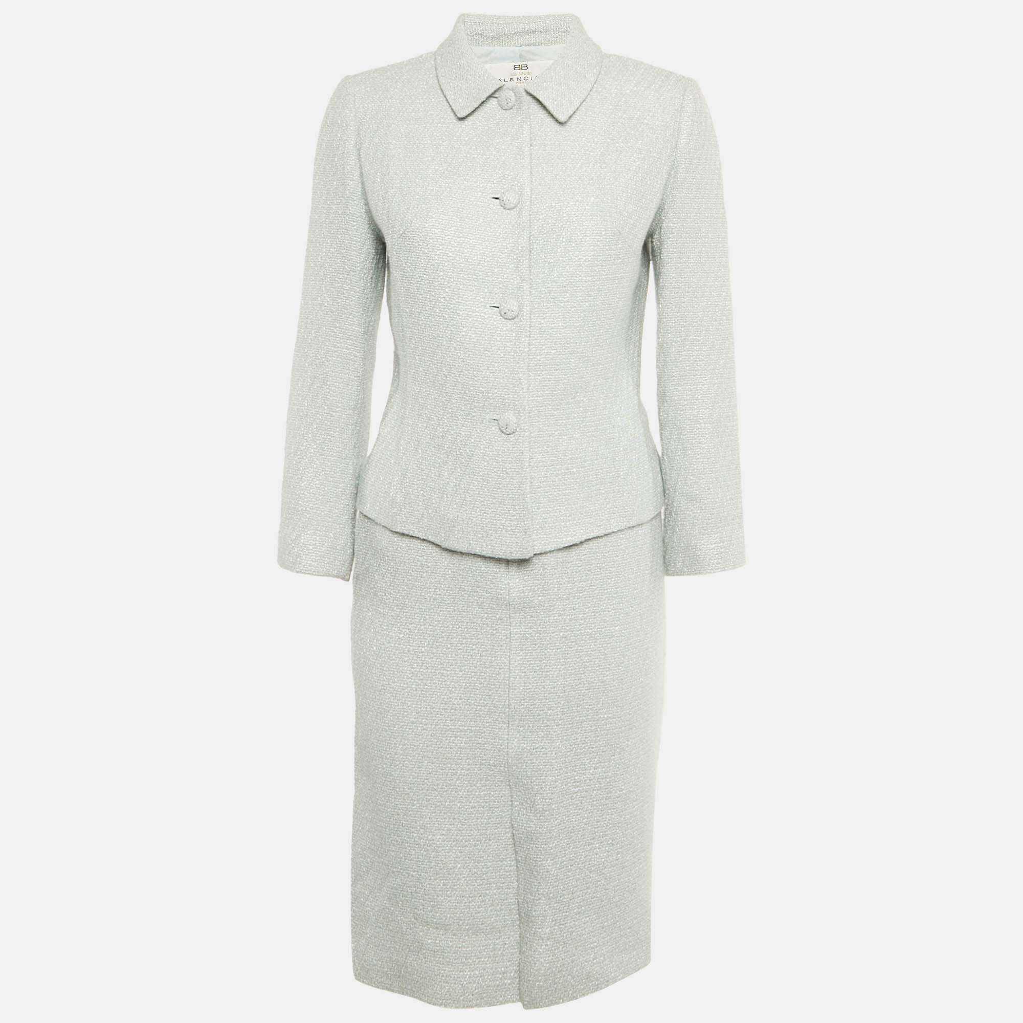 

Balenciaga Blue Tweed Buttoned Skirt Suit M