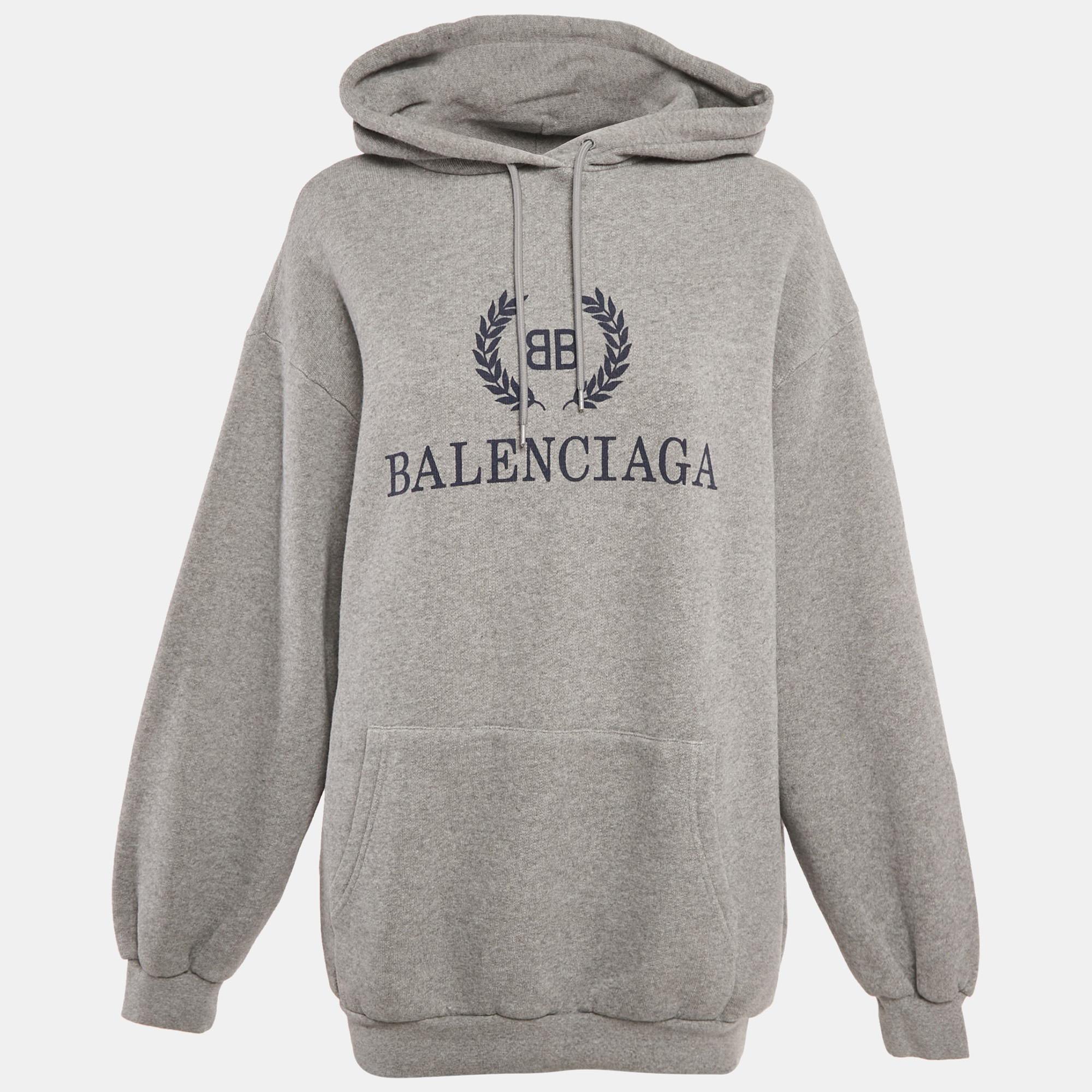 

Balenciaga Grey Logo Print Cotton Hooded Sweatshirt XXS