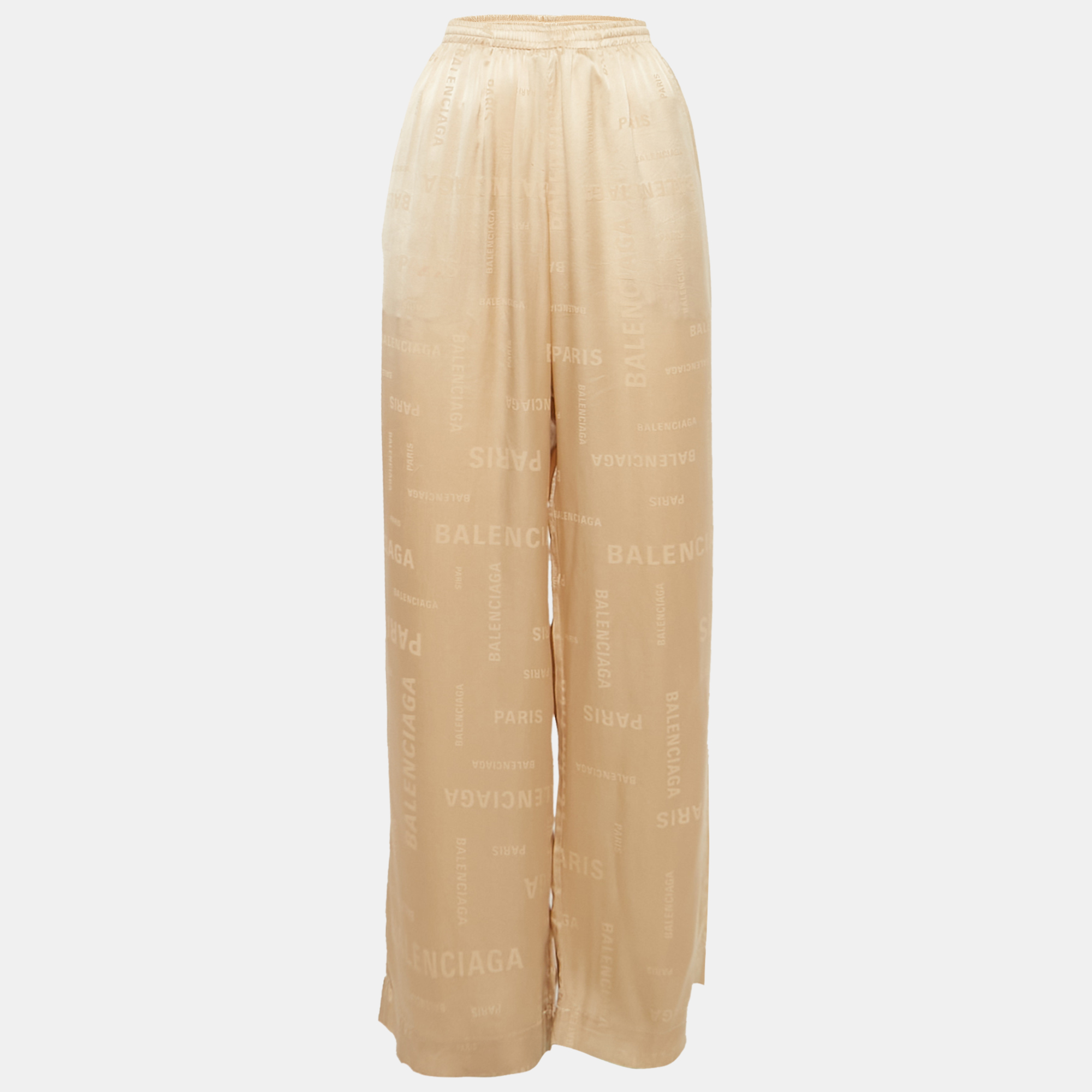 

Balenciaga Beige Logo Jacquard Satin Trousers M