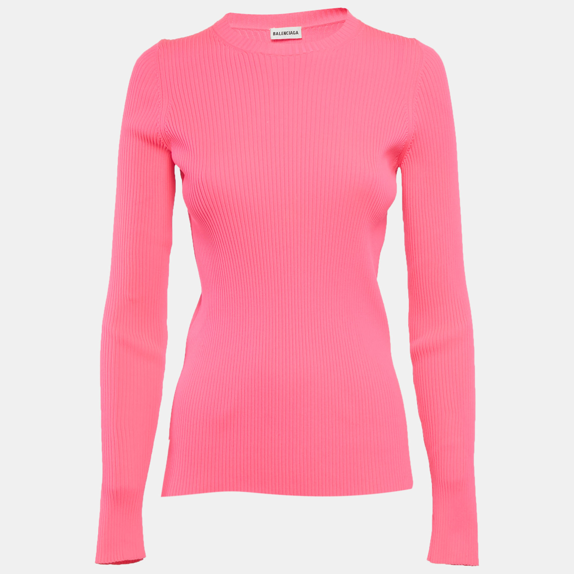 

Balenciaga Pink Rib Knit Crew Neck Pullover M
