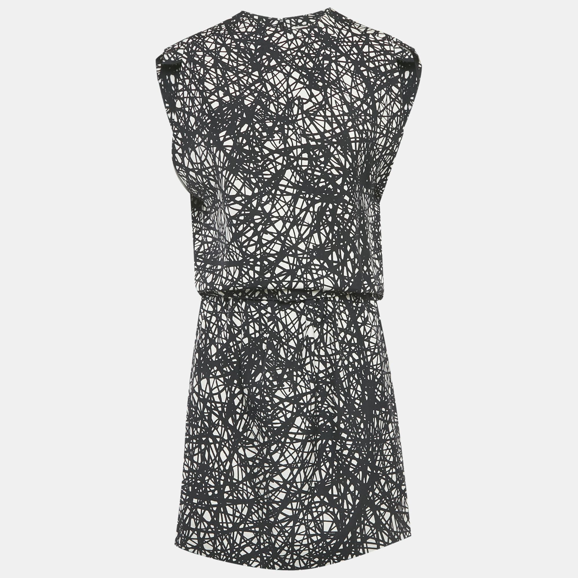 

Balenciaga Monochrome Scribbled Noise Print Silk Mini Dress M, Black