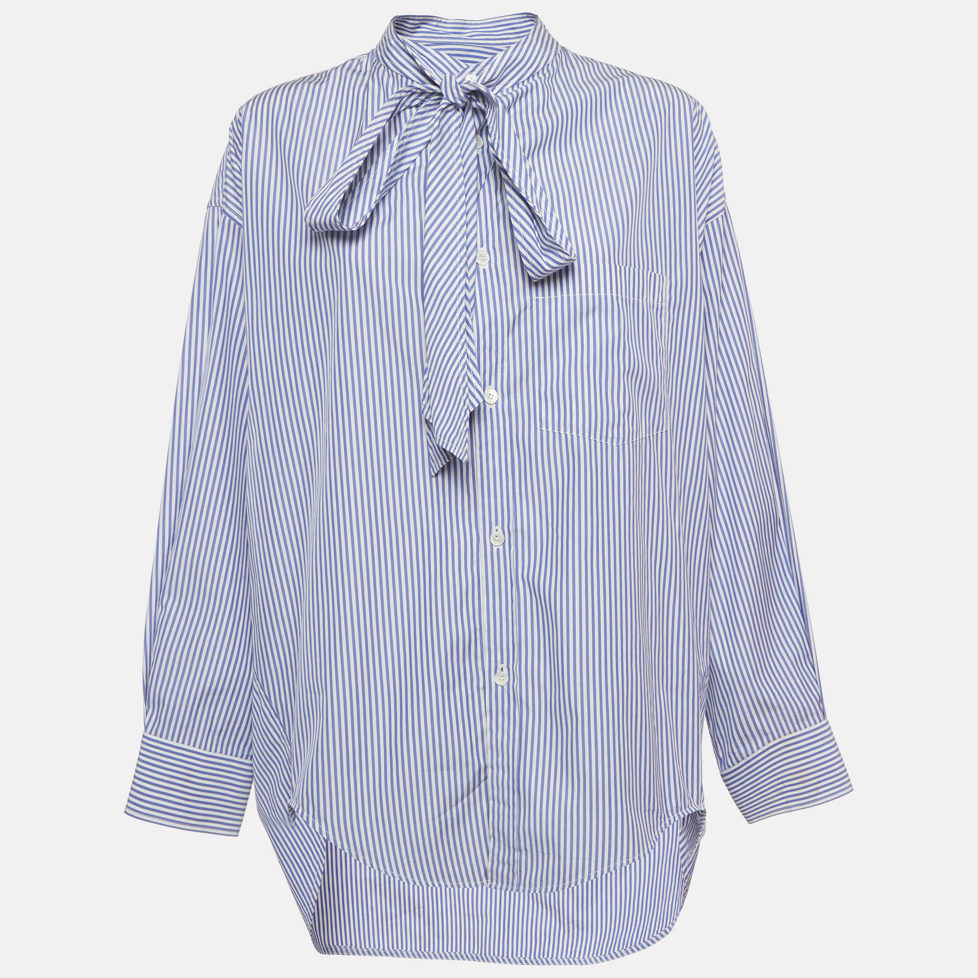 

Balenciaga White/Blue Striped Cotton Oversized Shirt S