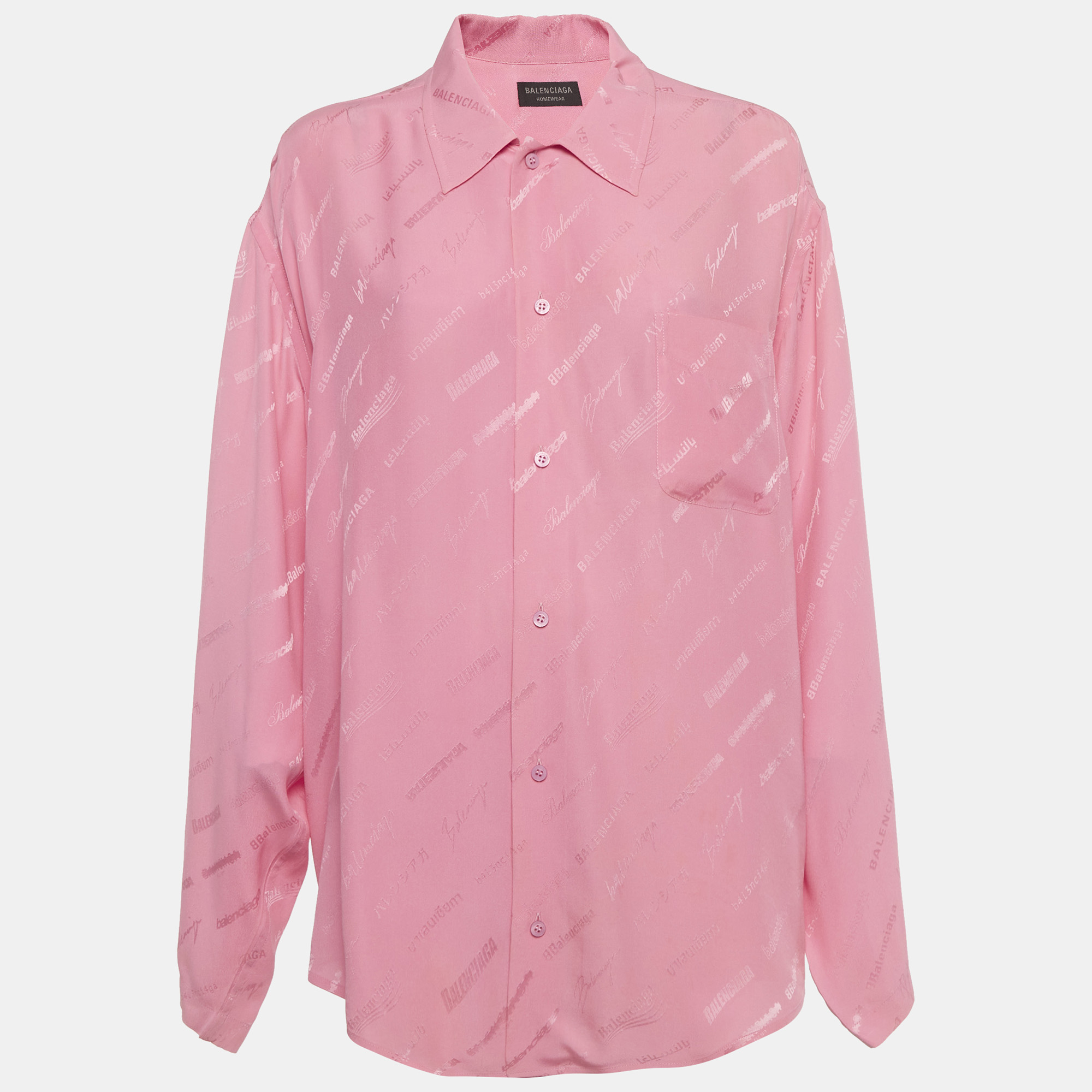 

Balenciaga Homeware Pink All-Over Logo Silk Oversized Shirt S