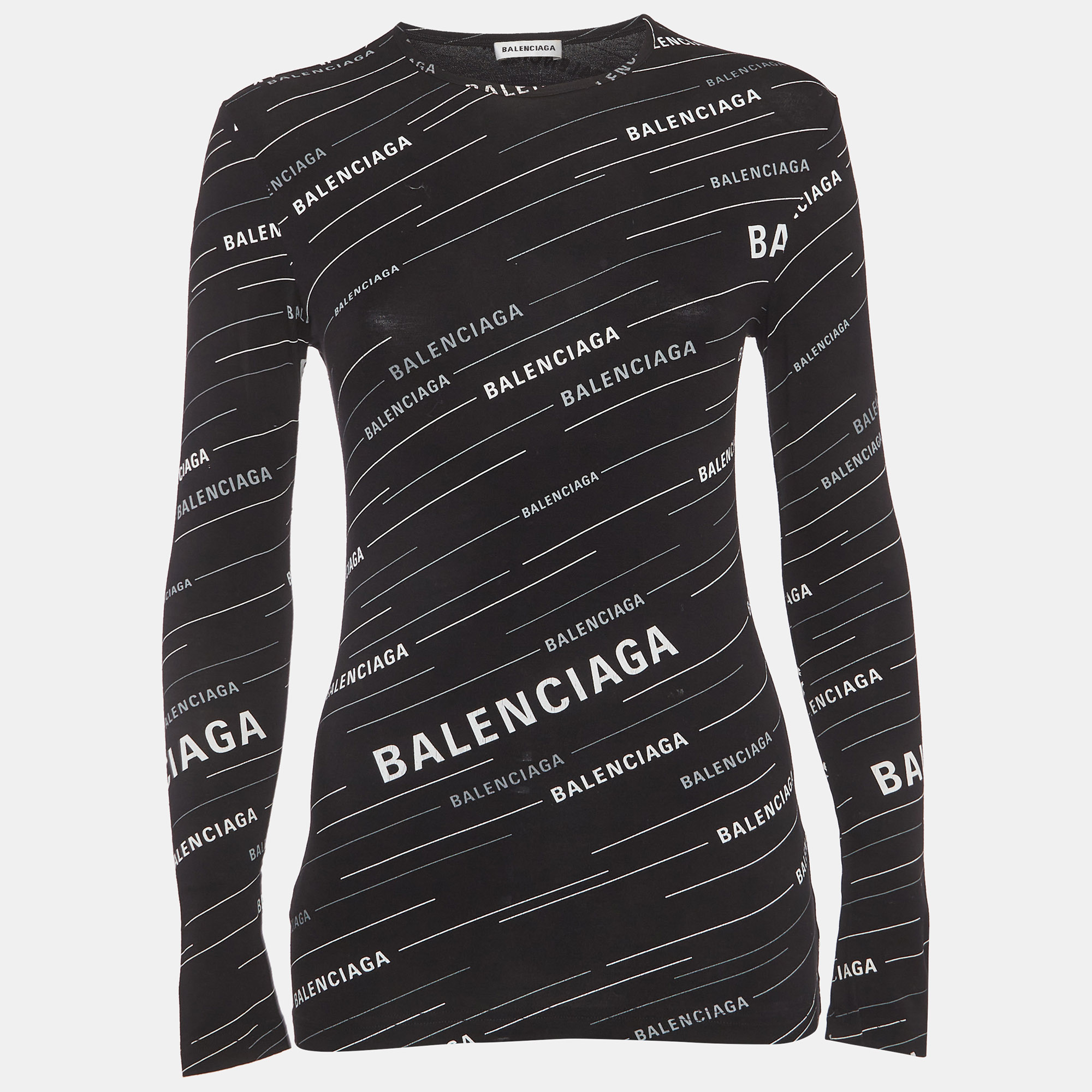 

Balenciaga Black Logo All-Over Print Jersey Fitted Top S