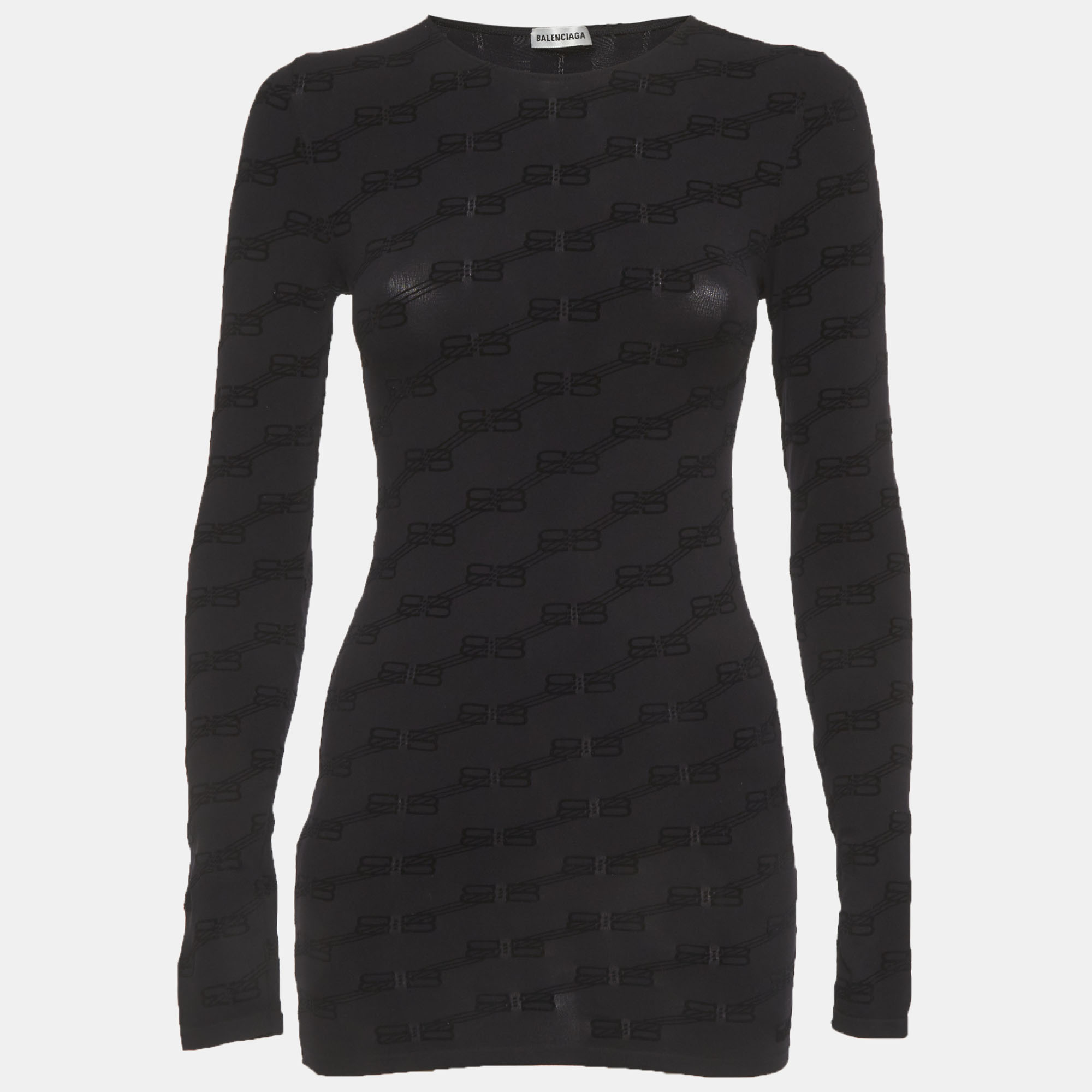 

Balenciaga Black BB Flocked Jersey Fitted Top L