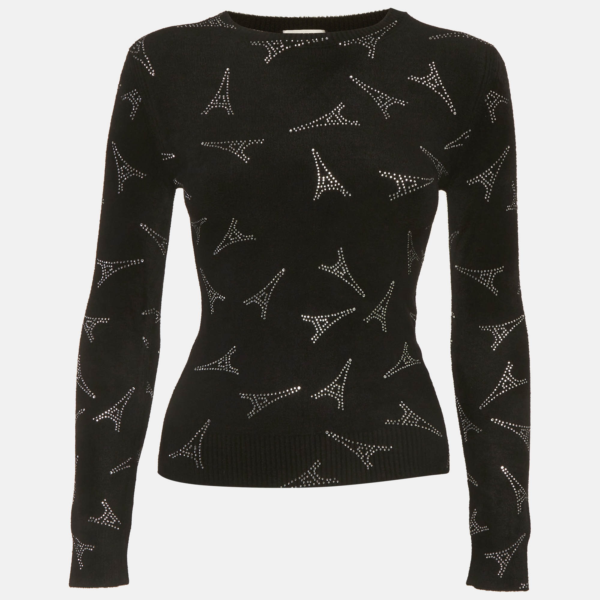 

Balenciaga Black Eiffel Tower Rhinestone Velvet Sweater XS