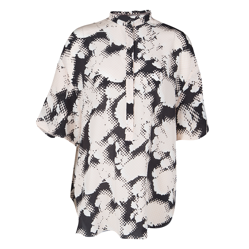 Pre Owned Balenciaga Multicolor Animal Printed Silk Oversized Blouse M