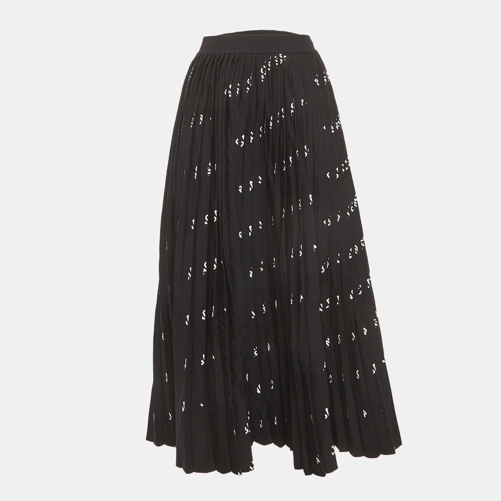 

Balenciaga Black Logo Print Knit Pleated Midi Skirt XS