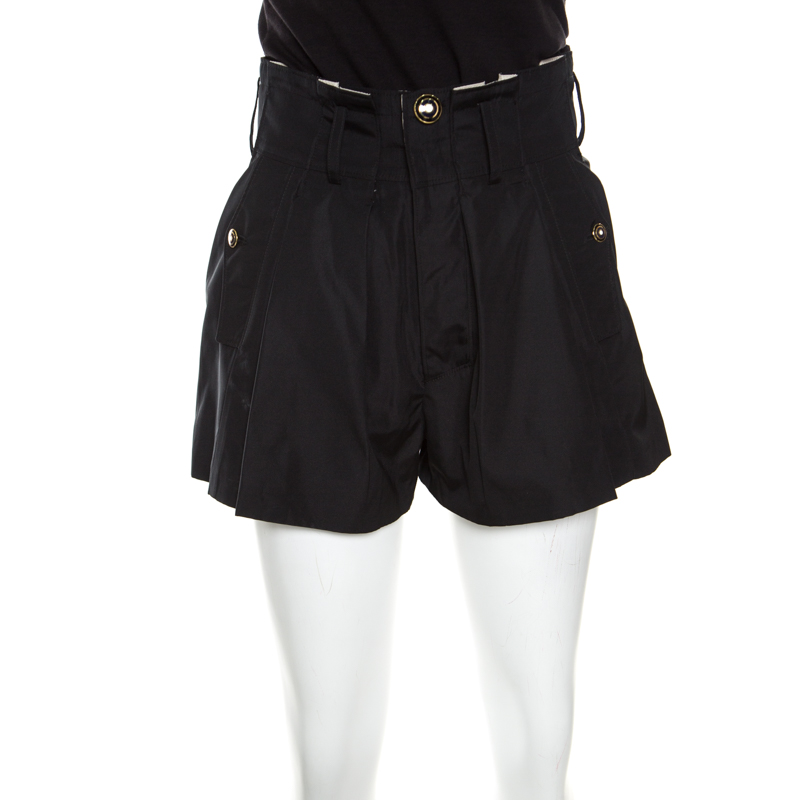 Pre Owned Balenciaga Black Paper Bag Waist Pleat Front Shorts M