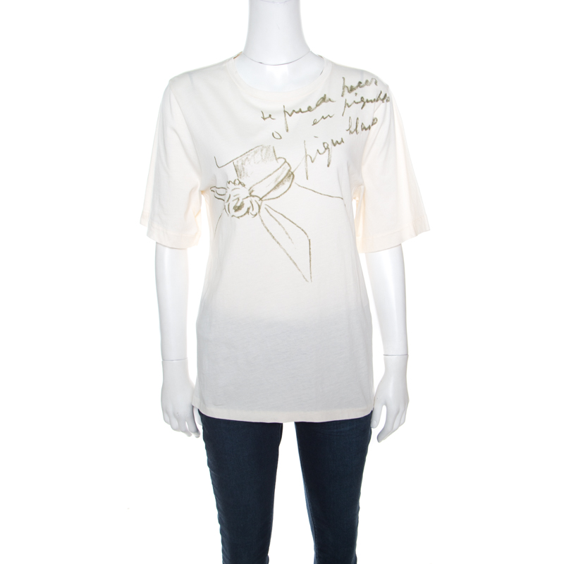 Pre Owned Balenciaga Cream Printed Cotton Short Sleeve T-Shirt S