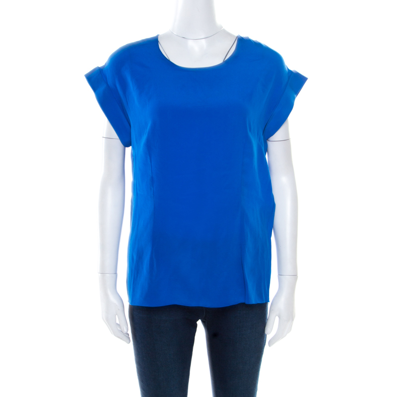 Pre Owned Balenciaga Blue Contrast Criss Cross Velvet Overlay Top L