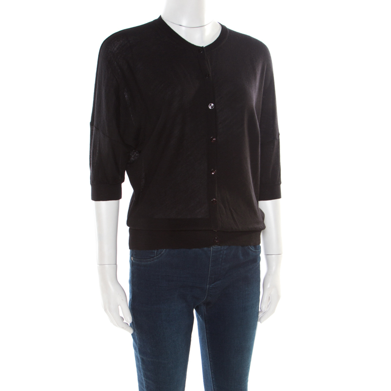 

Balenciaga Black Wool Kimono Sleeve Button Front Cardigan