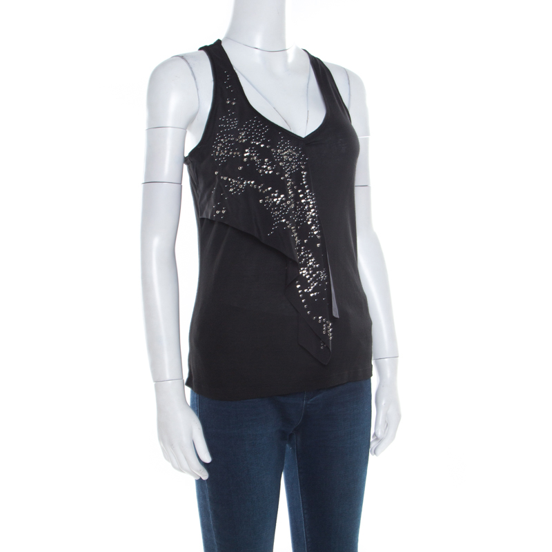 

Balenciaga Black Jersey Stud Embellished Panel Racer Back Tank Top