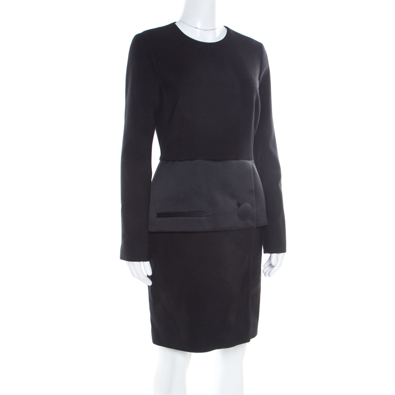 

Balenciaga Black Satin Peplum Detail Long Sleeve Dress