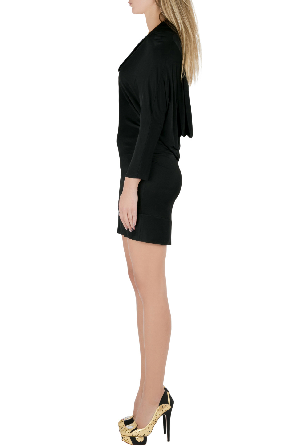 

Balenciaga Black Stretch Knit Cowl Neck Fitted Mini Dress