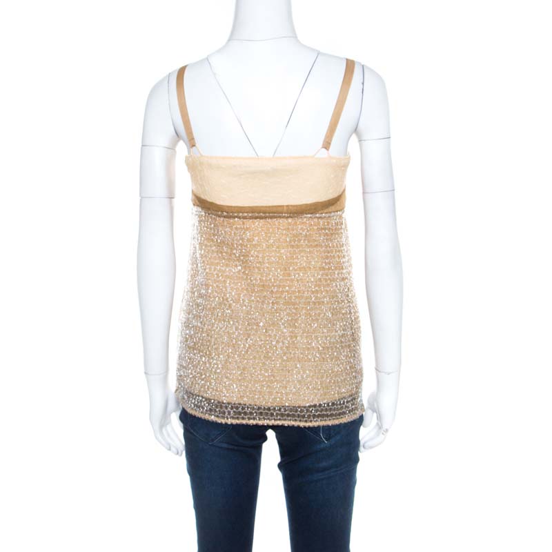 Pre-owned Balenciaga Ochre Yellow Embroidered Cotton Inlay Textured Camisole S